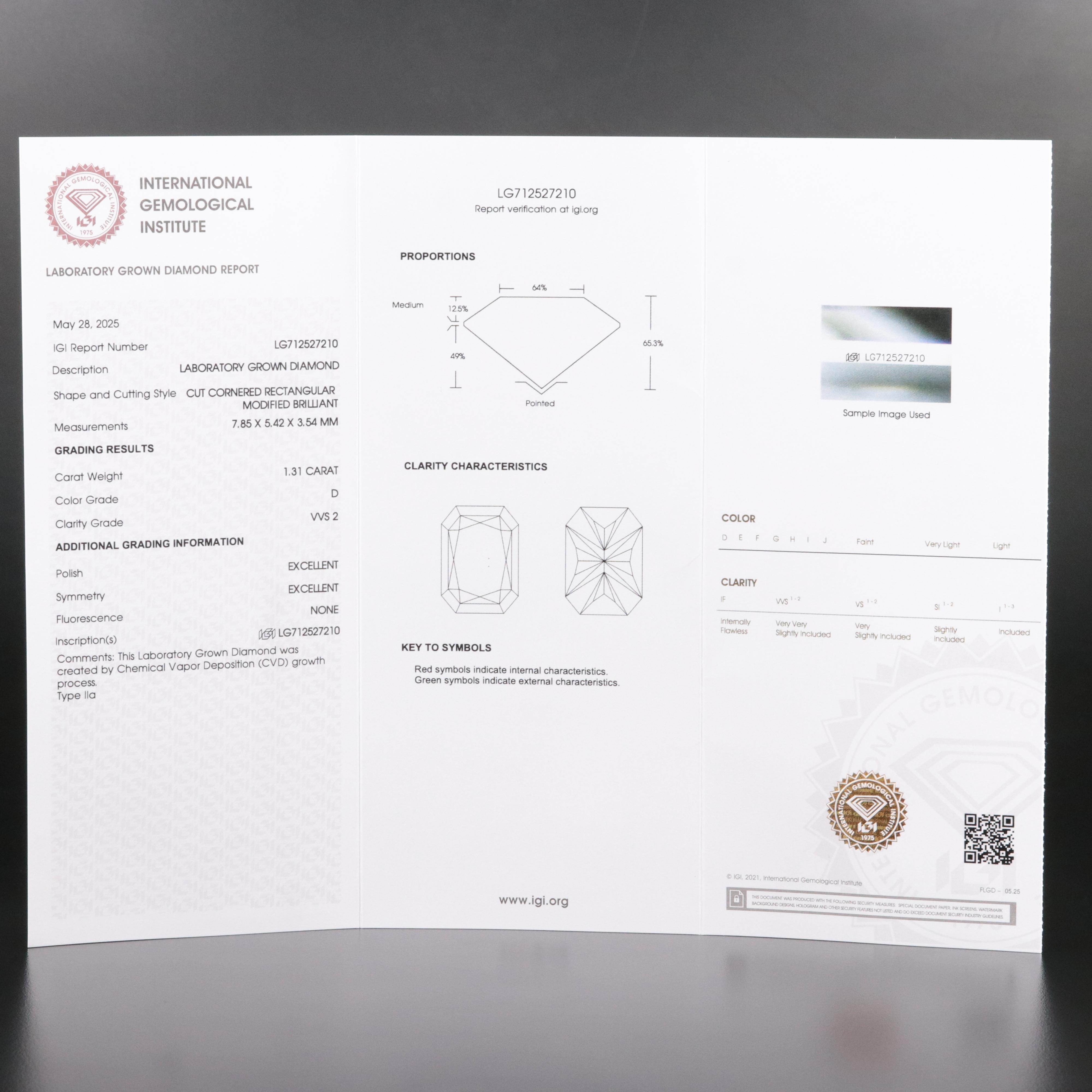 Loose 1.31 CT Lab Grown Diamond with IGI Report