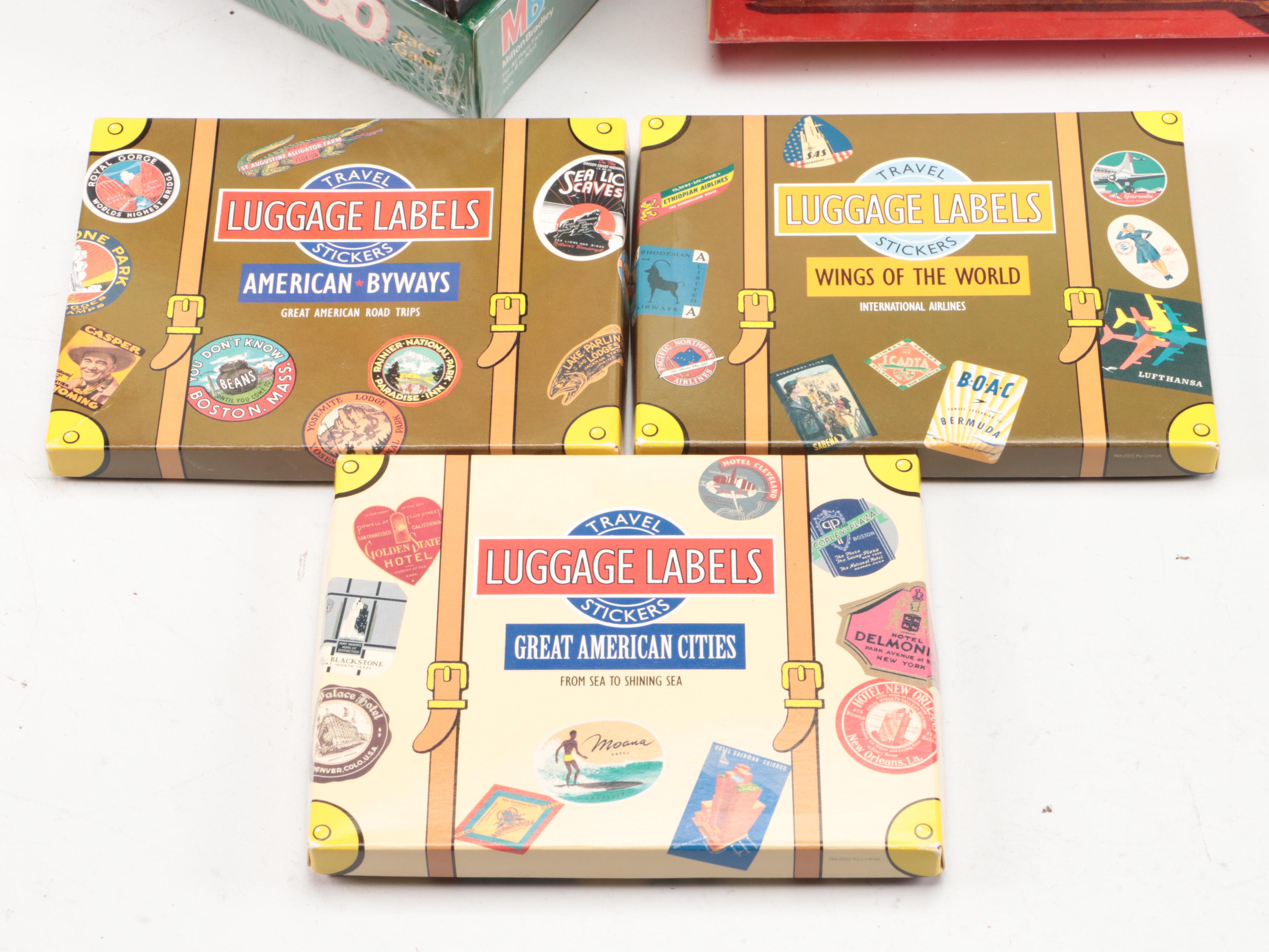 Vintage Board Games with Laughing Elephant Travel Luggage Label Stickers