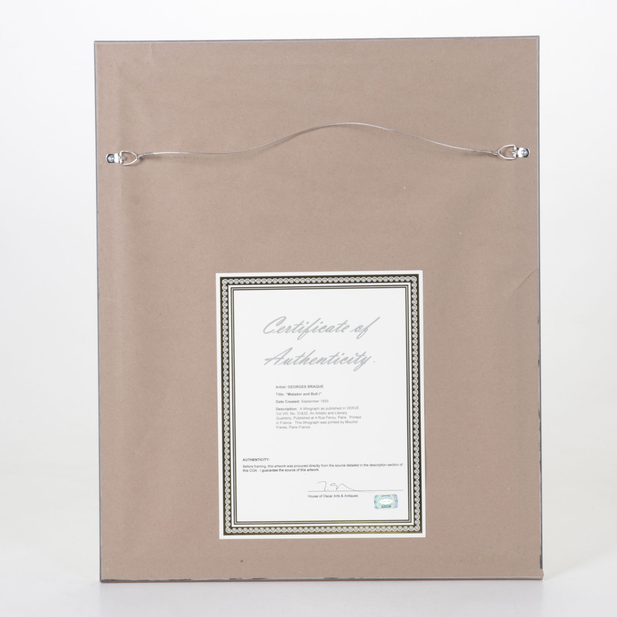 Color Lithograph After Georges Braque "Matador and Bull I", 1955