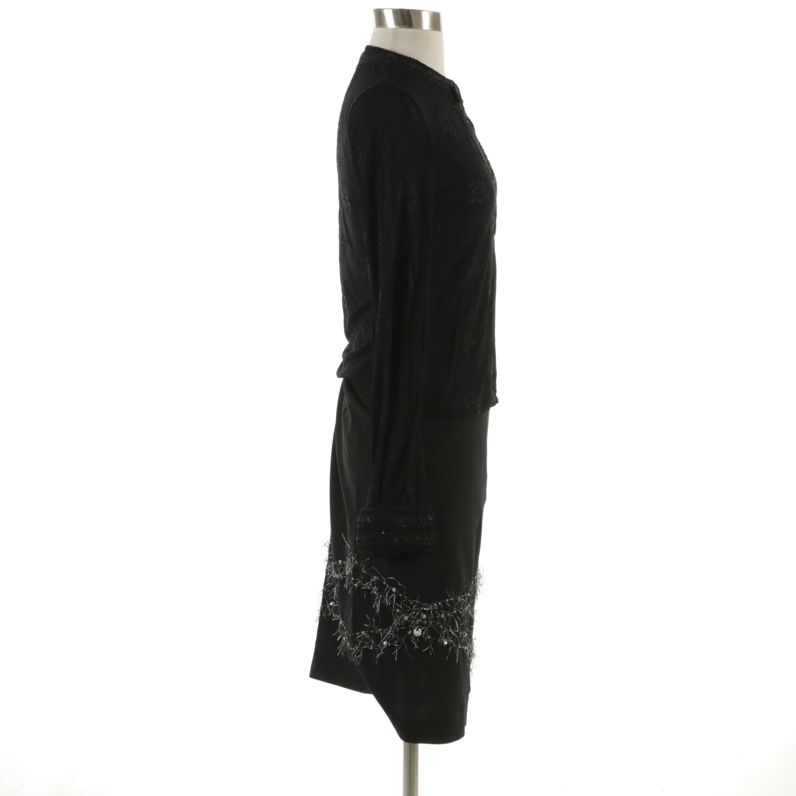 Andrew Gn Embroidered Black Top and Ted Baker Embellished Black Skirt