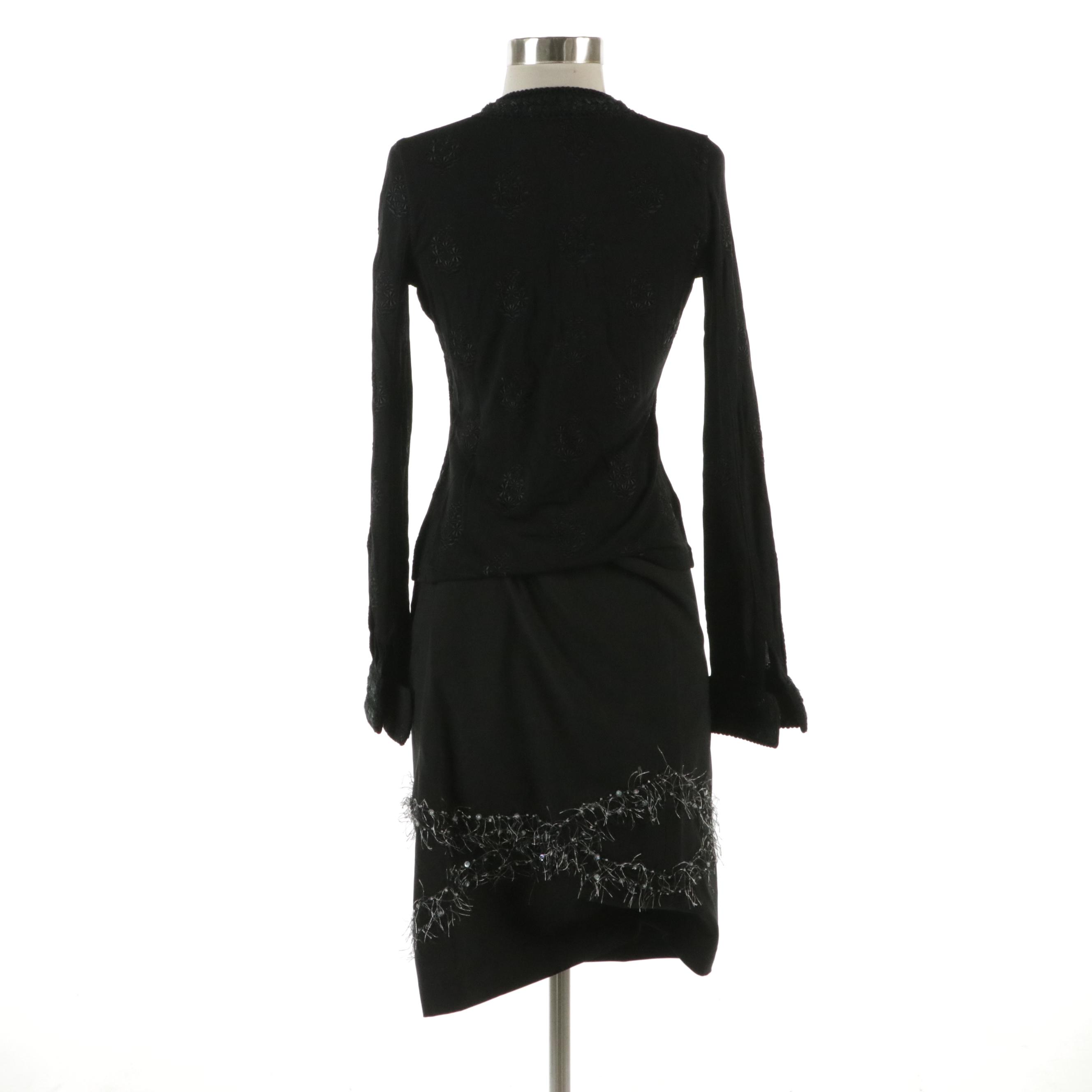 Andrew Gn Embroidered Black Top and Ted Baker Embellished Black Skirt