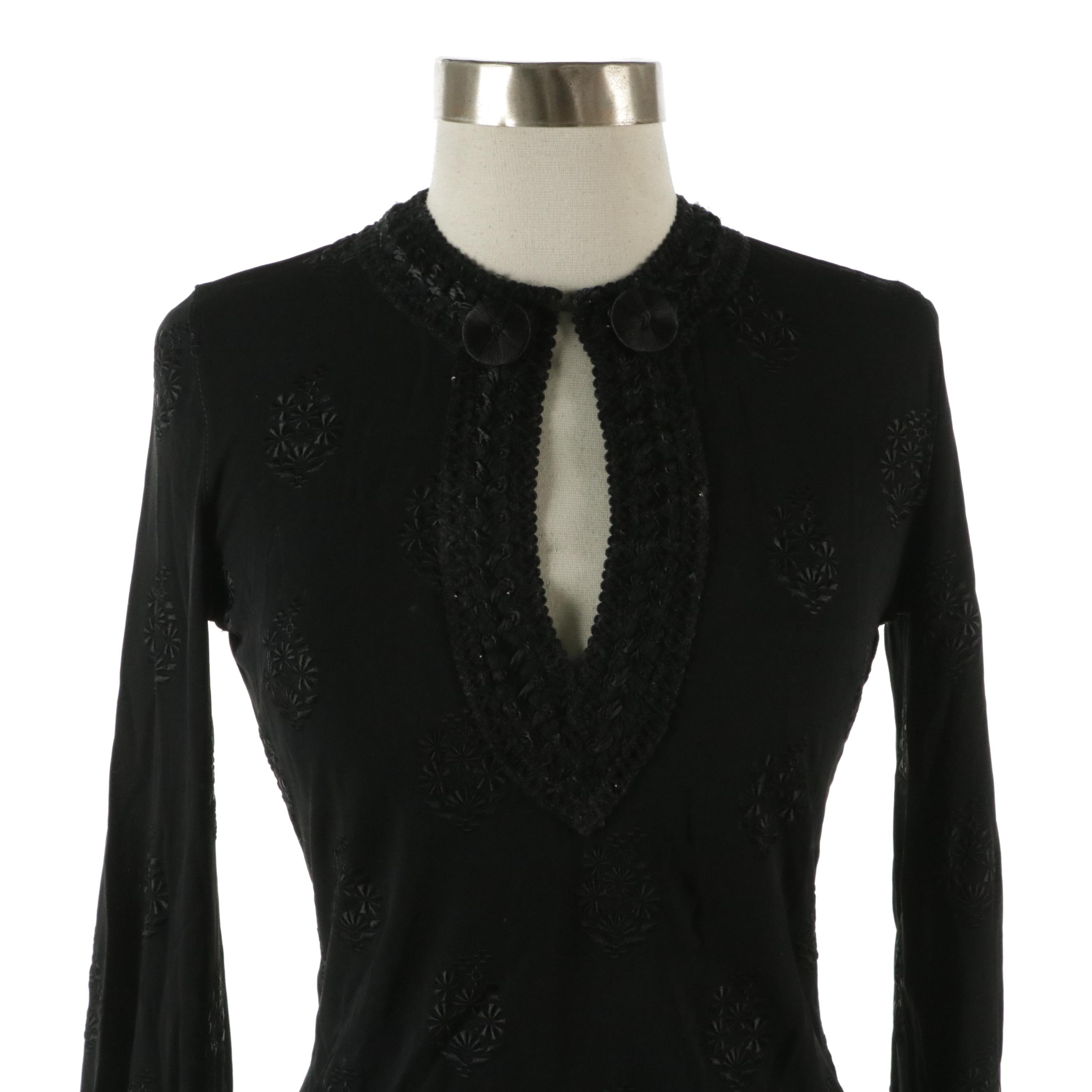 Andrew Gn Embroidered Black Top and Ted Baker Embellished Black Skirt