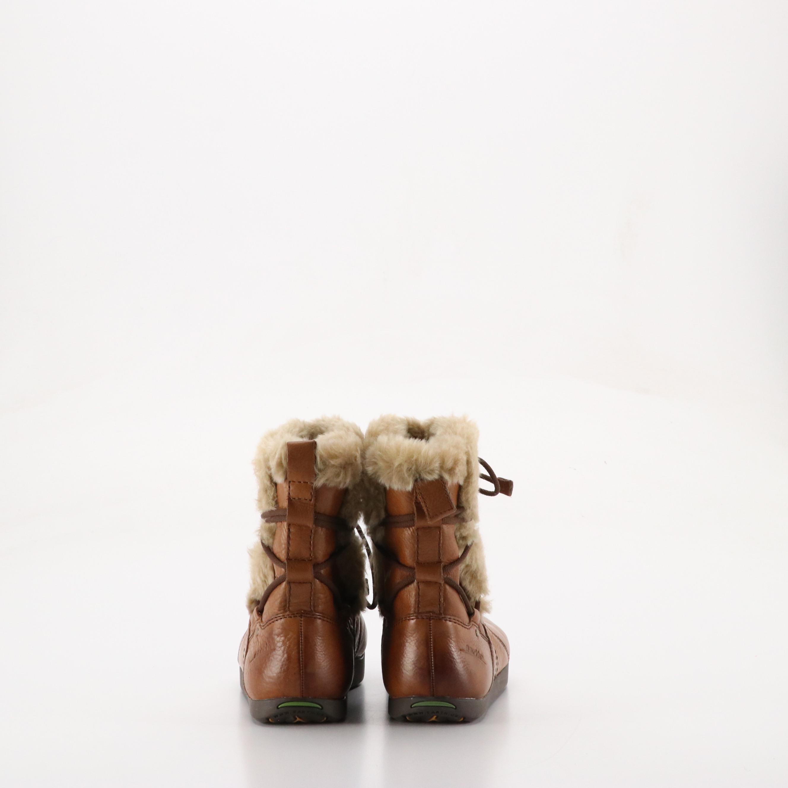 Earth Central Too Almond Brown Leather and Faux Fur Lined Winter Boots with Box