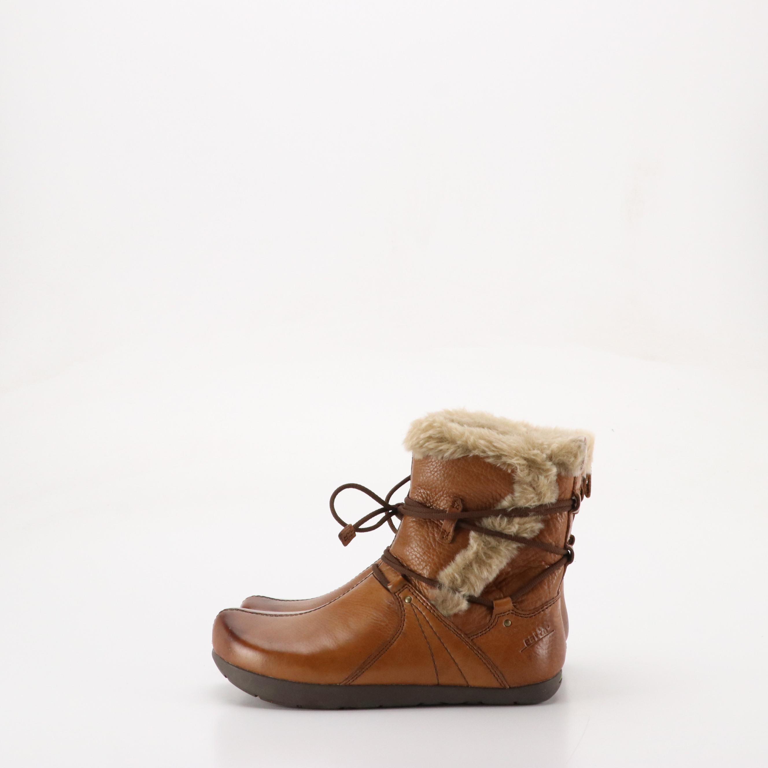 Earth Central Too Almond Brown Leather and Faux Fur Lined Winter Boots with Box