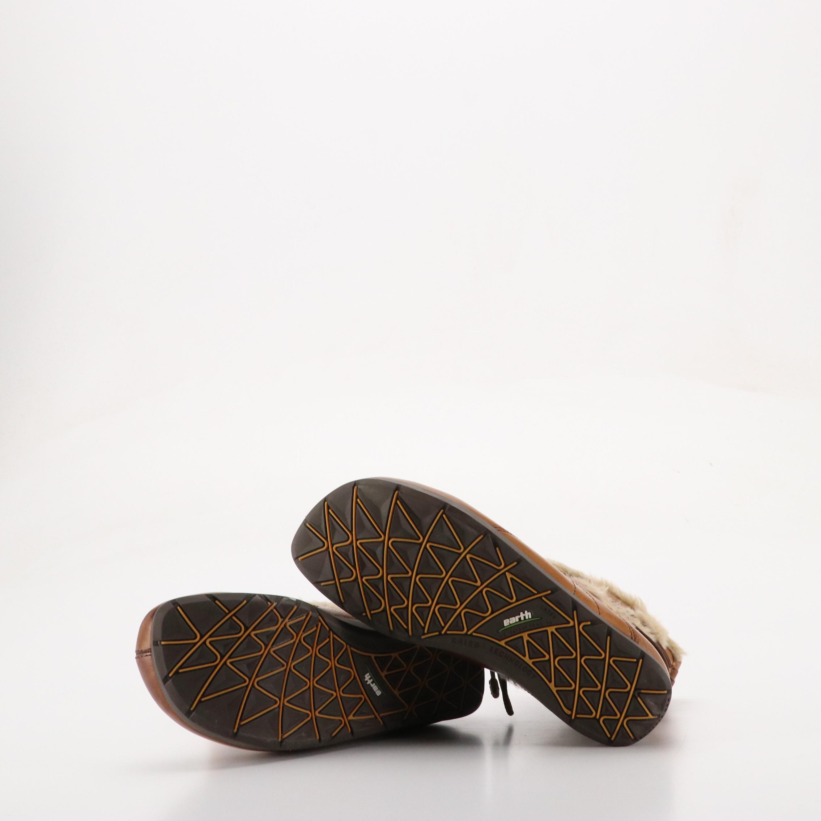 Earth Central Too Almond Brown Leather and Faux Fur Lined Winter Boots with Box