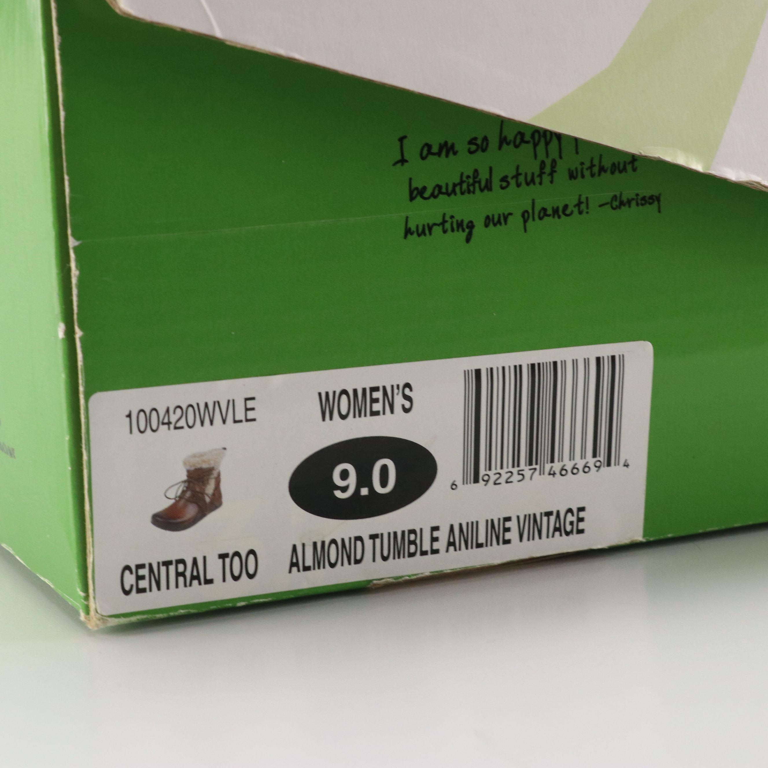 Earth Central Too Almond Brown Leather and Faux Fur Lined Winter Boots with Box