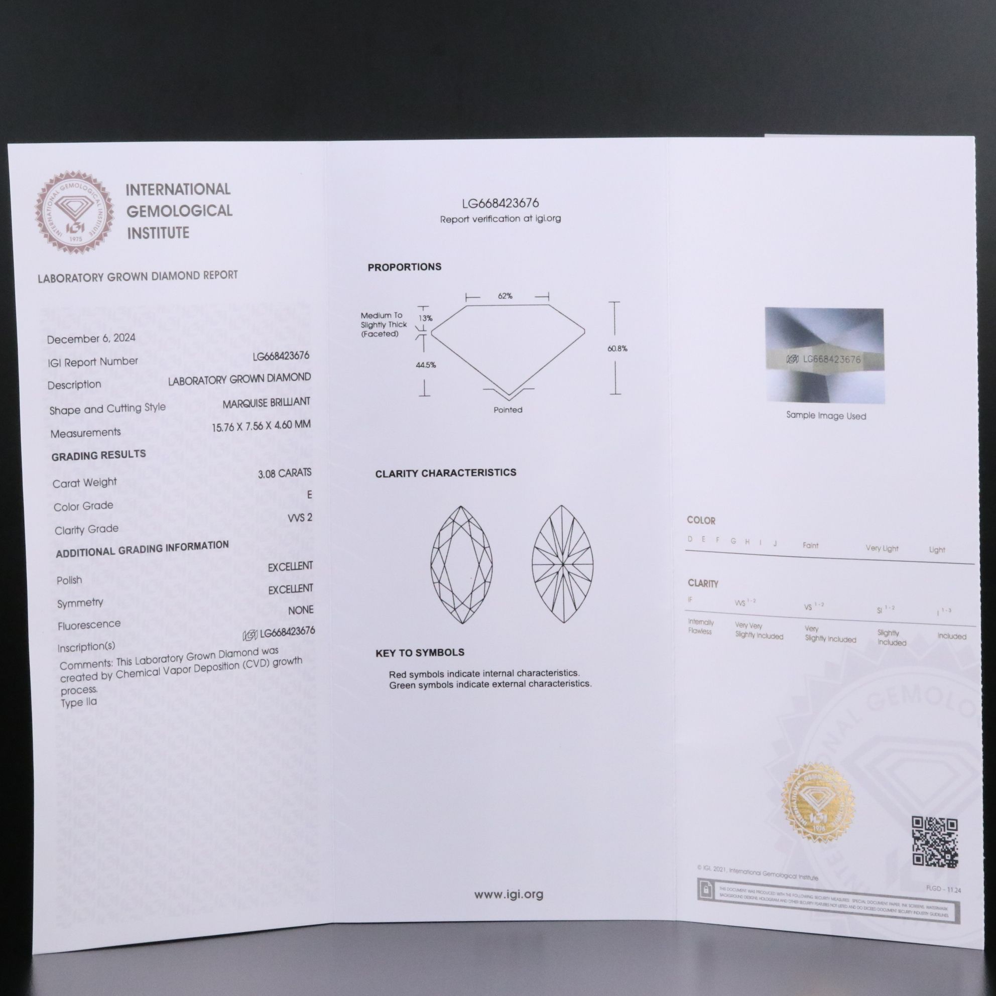 Loose 3.08 CT Lab Grown Diamond with IGI Report