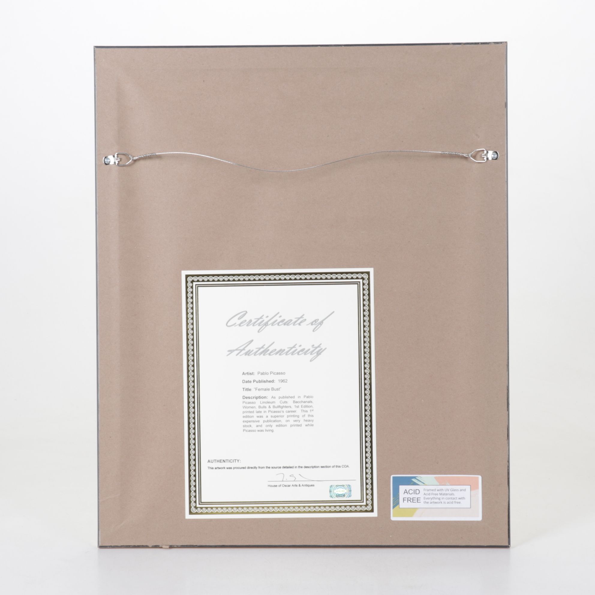 Pablo Picasso Linoleum Cut "Female Bust," 1962