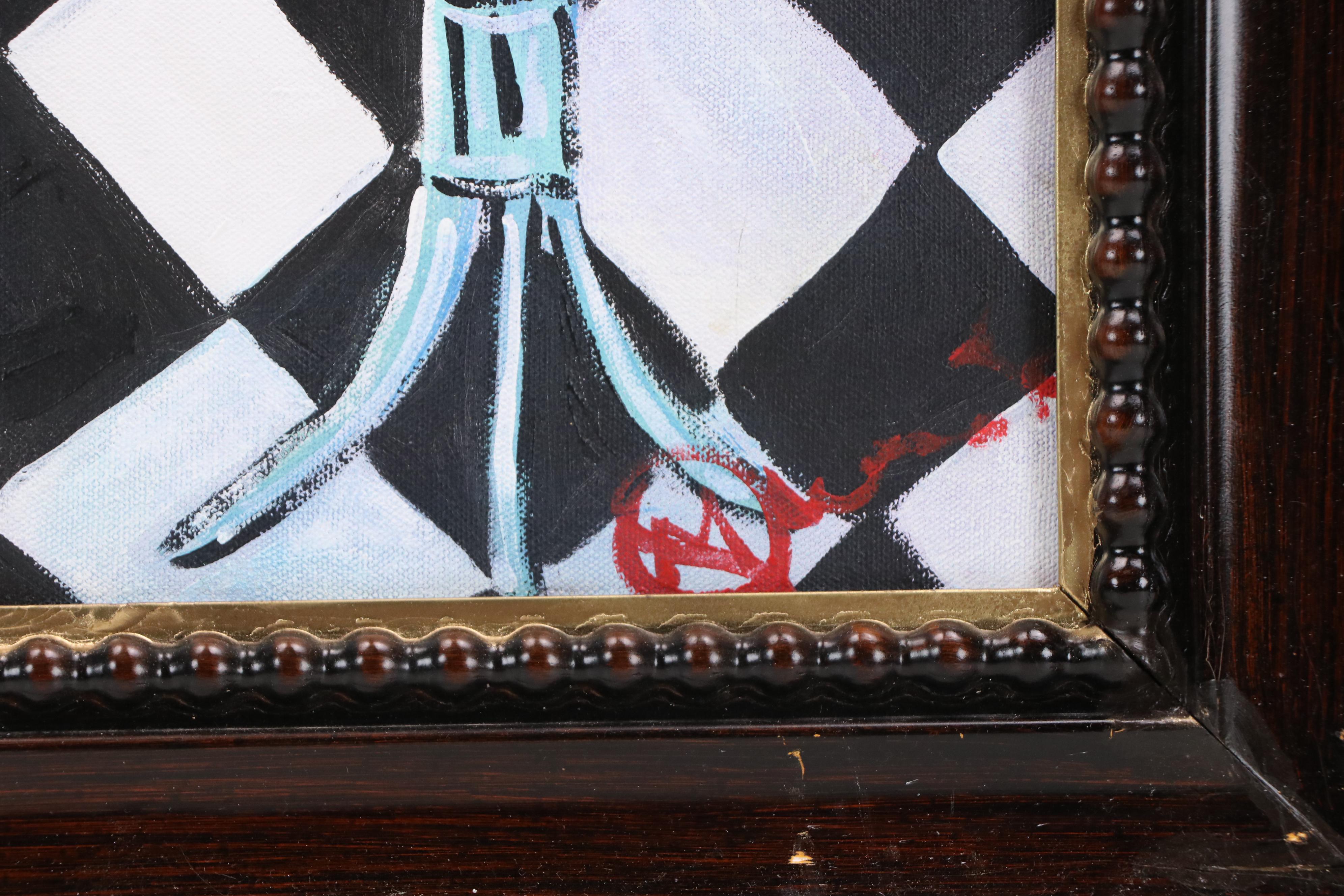 Fauvist Style Acrylic Painting of Interior with Chickens