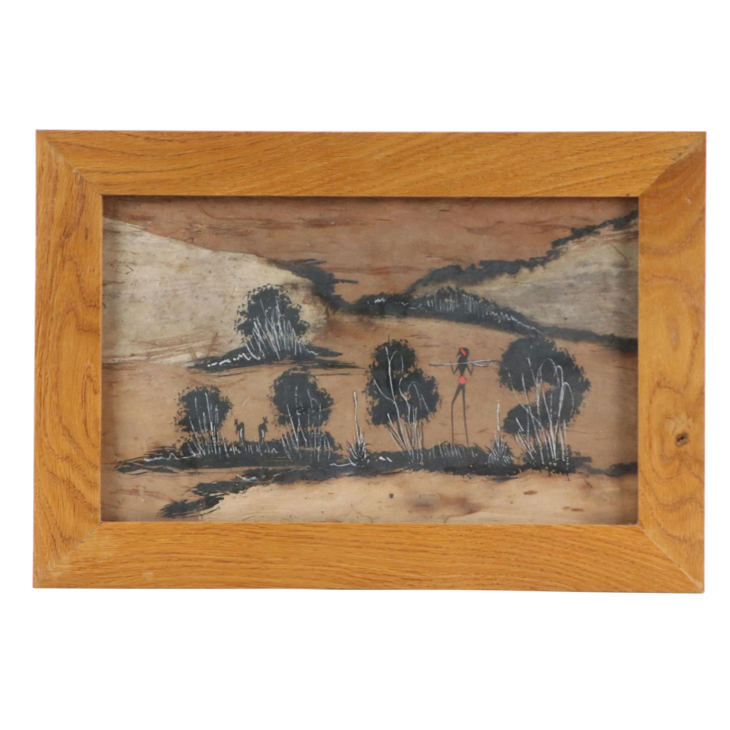 Aboriginal Australian Bush Landscape Ink Painting on Melaleuca Bark