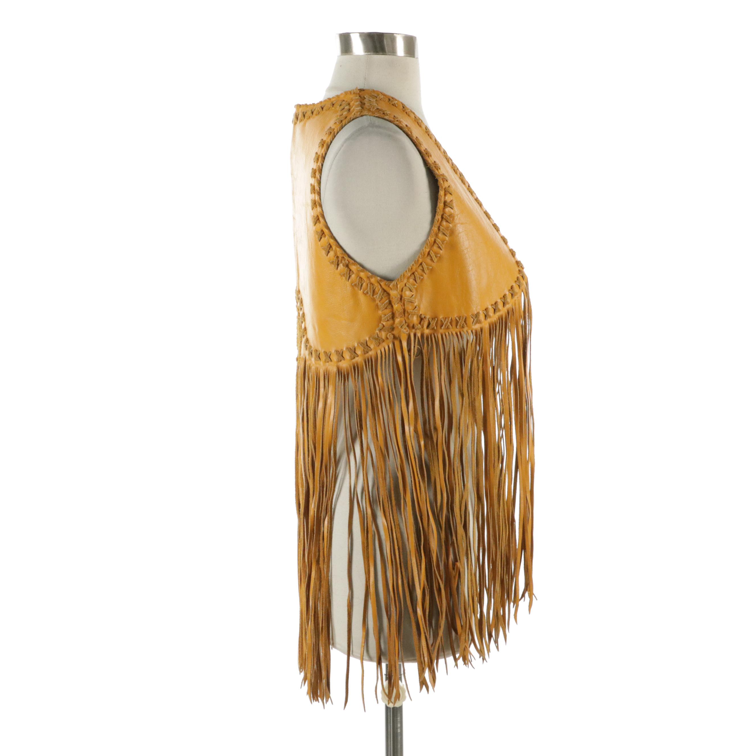 Cross Stitched Fringed Leather Vest