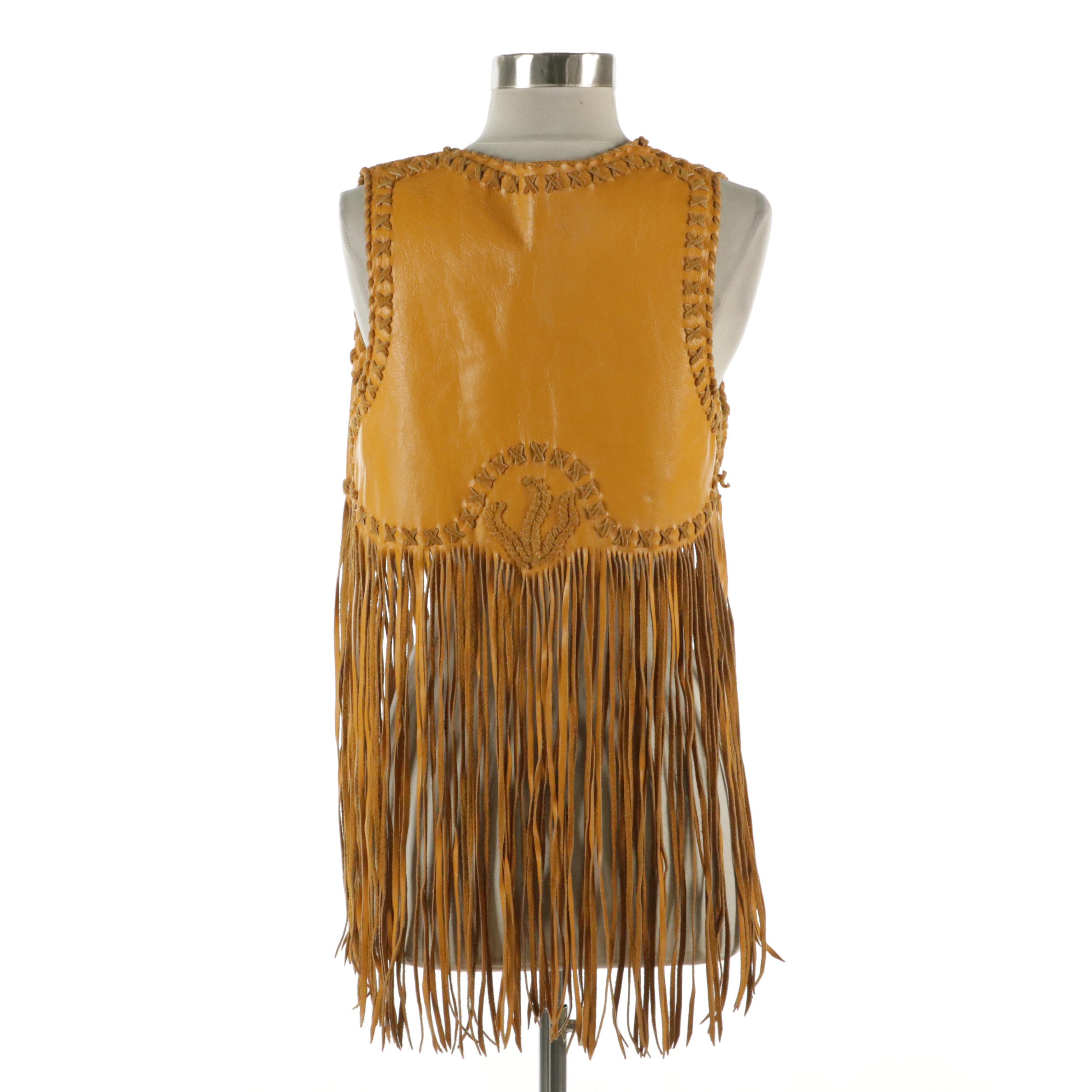 Cross Stitched Fringed Leather Vest