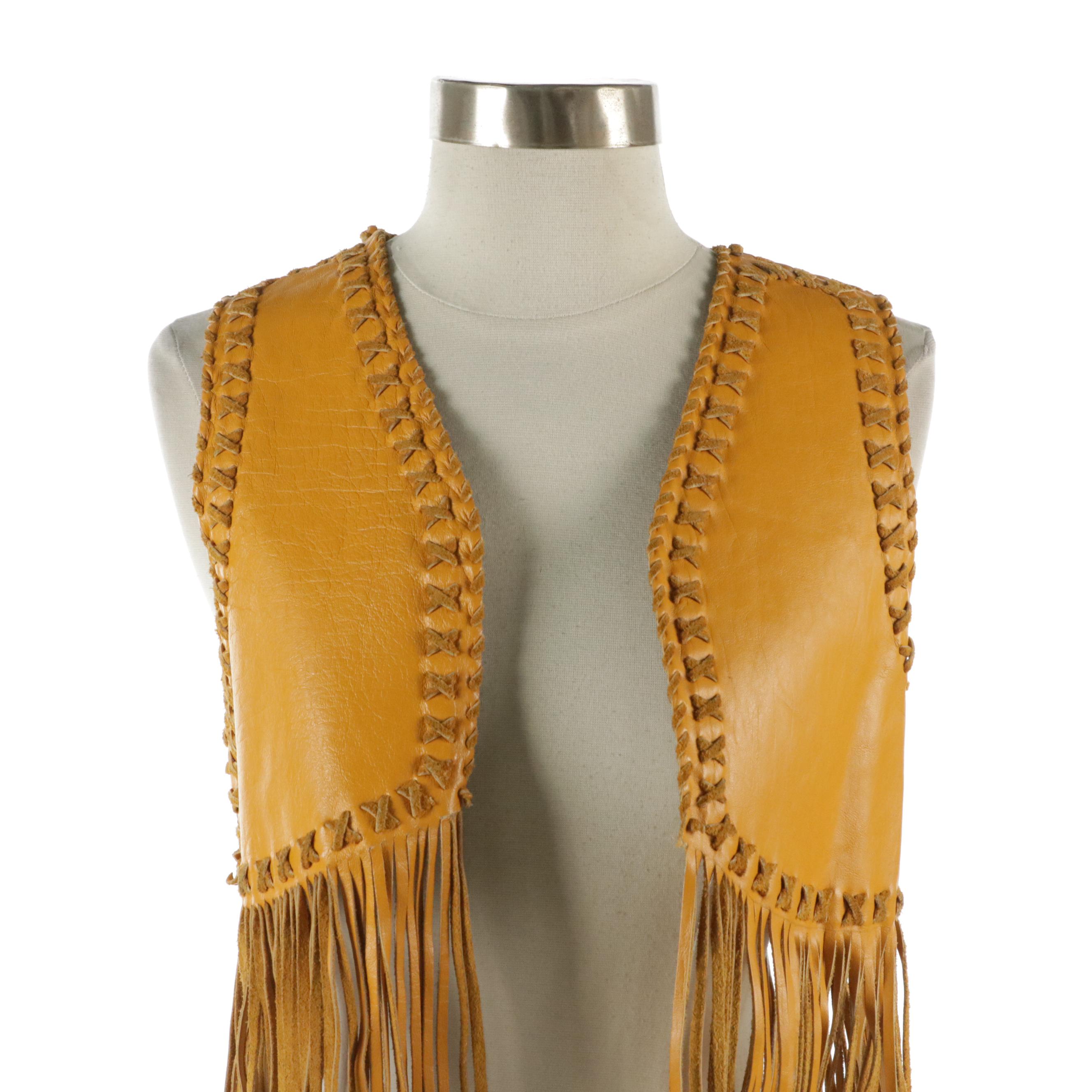 Cross Stitched Fringed Leather Vest