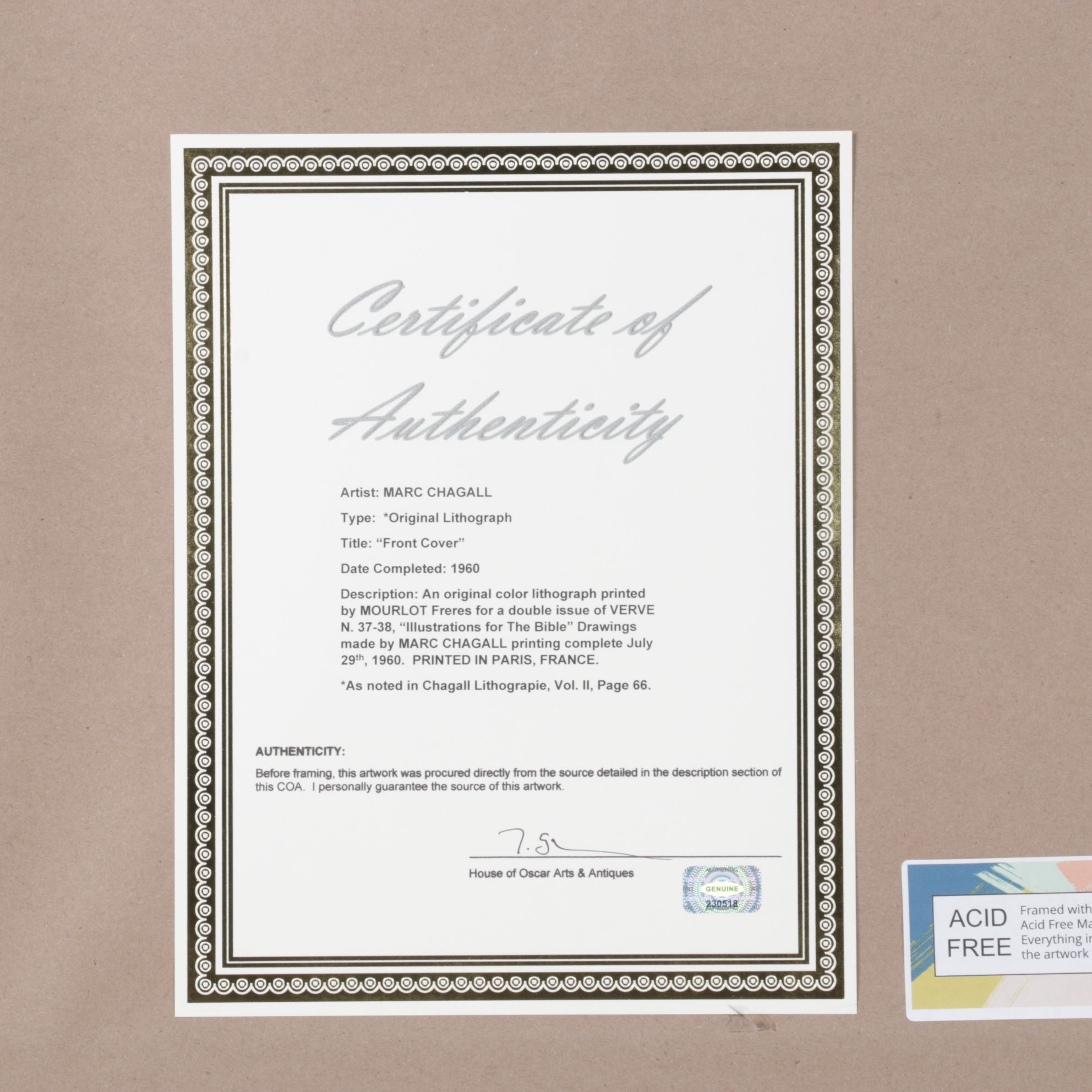 Marc Chagall Color Lithograph Front Cover of "Verve," 1960