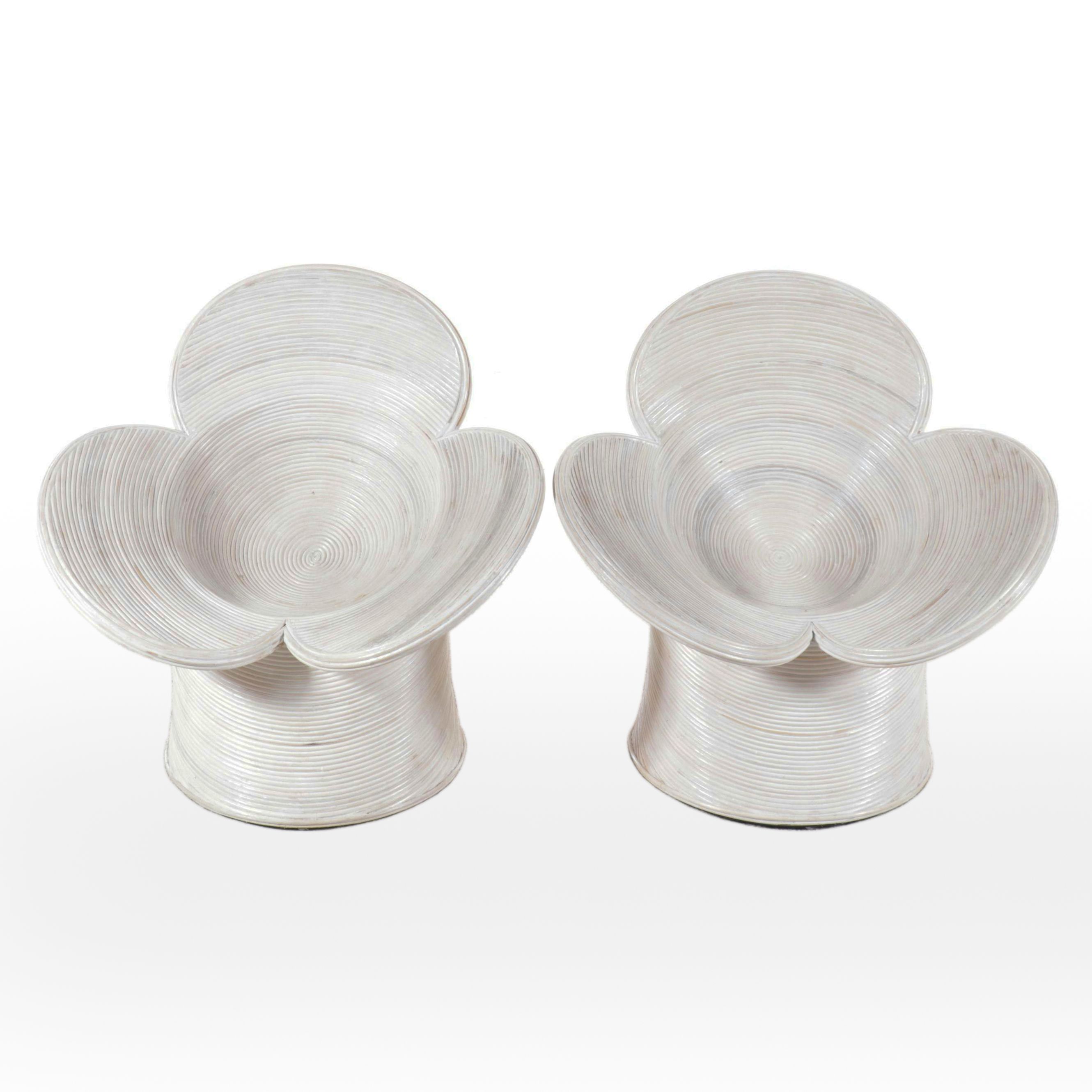 Pair of Pencil Reed Sculptural Flower-Shaped Chairs