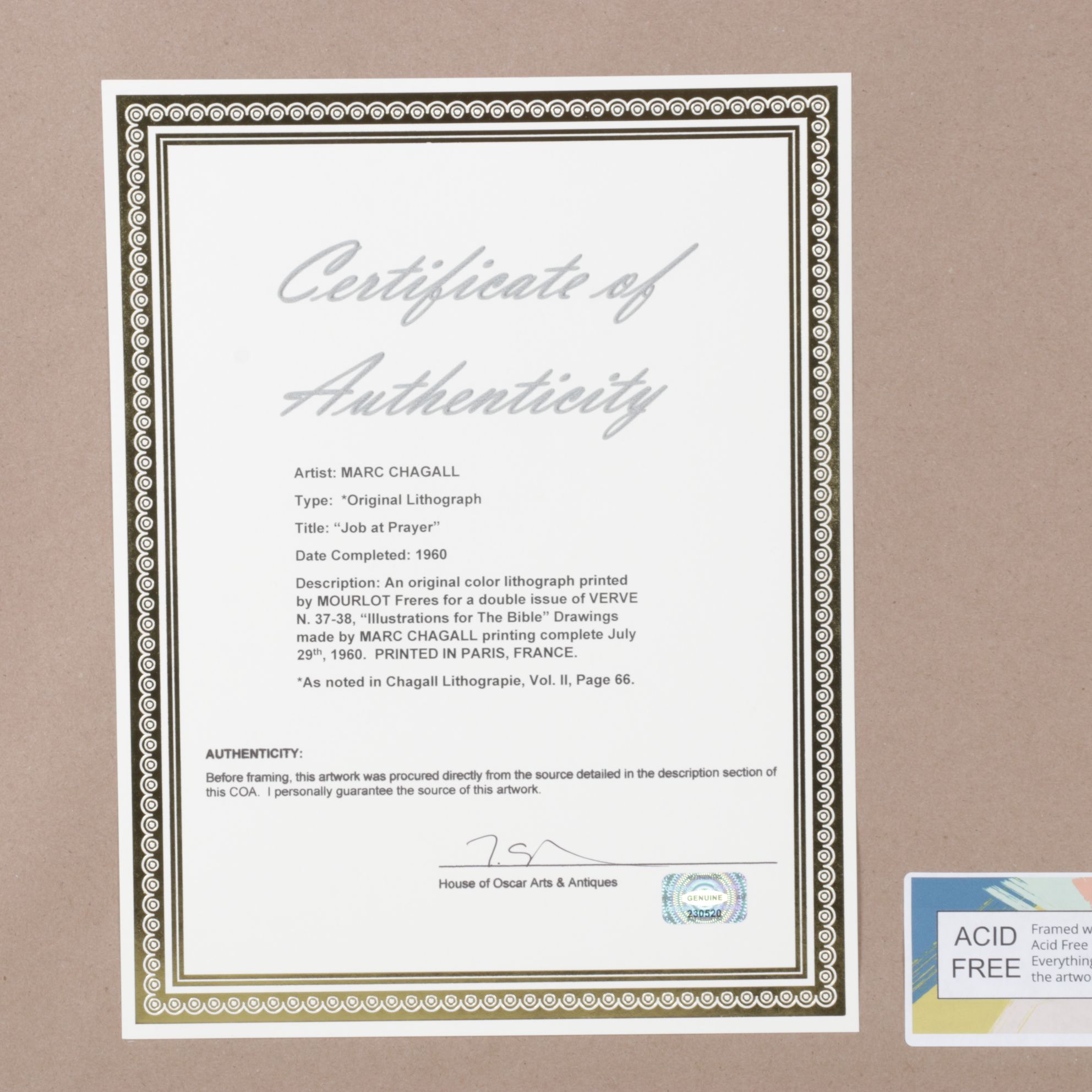 Marc Chagall Color Lithograph "Job en Prière" From "Verve," 1960