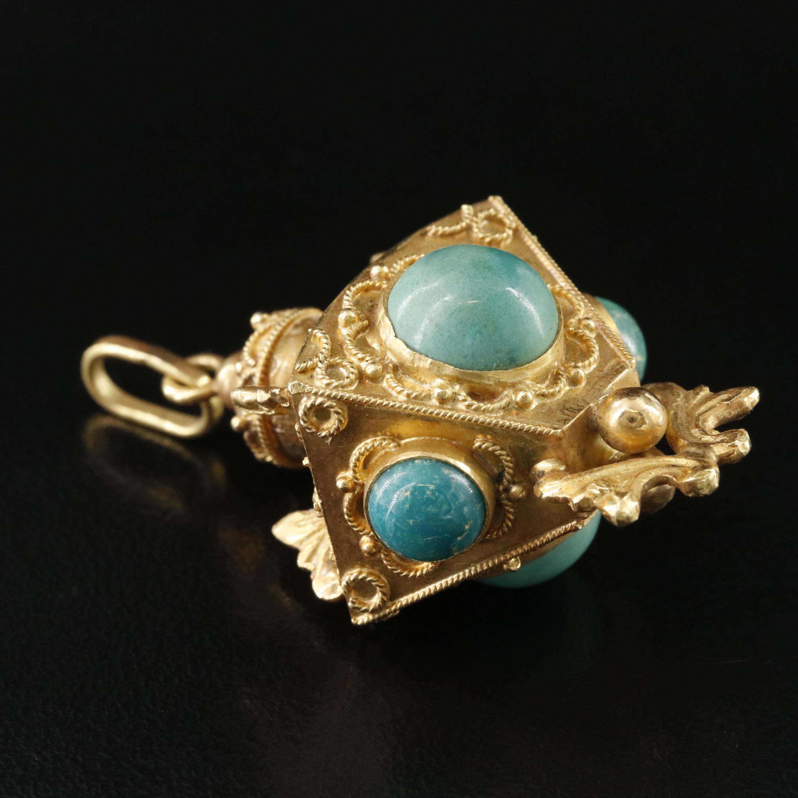 Vintage Italian Etruscan Revival 18K Turquoise Fob Charm