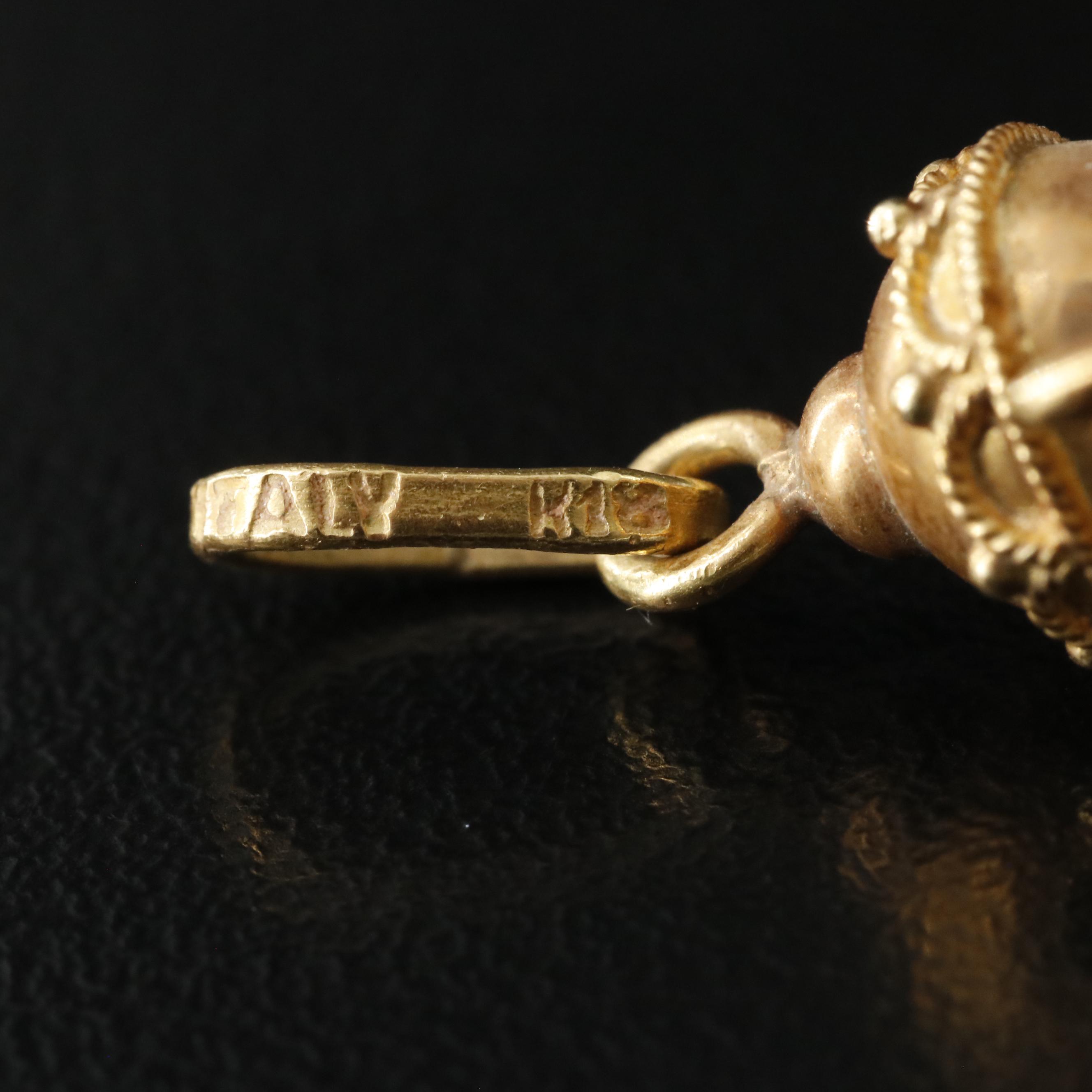 Vintage Italian Etruscan Revival 18K Turquoise Fob Charm