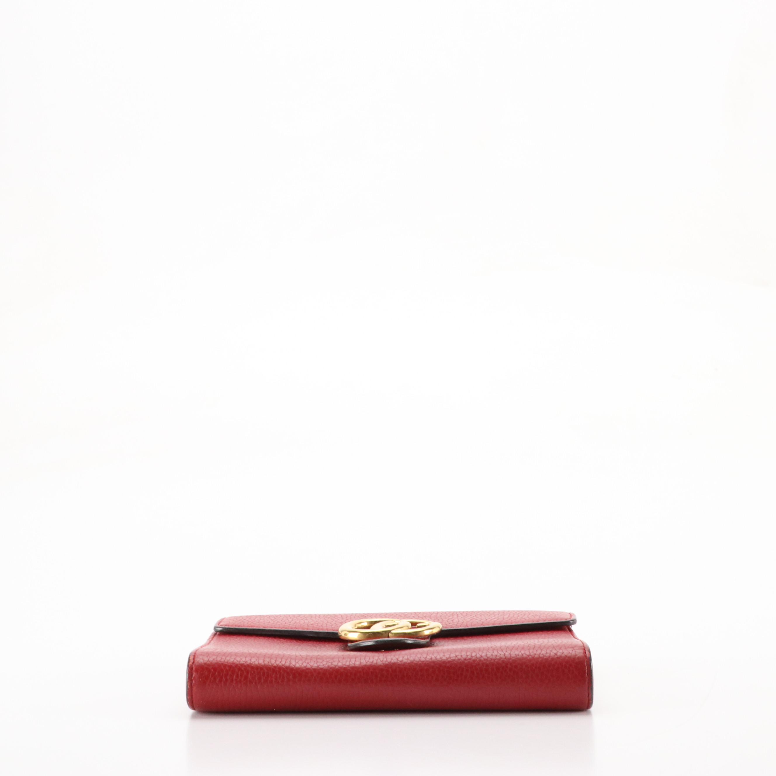Gucci GG Marmont Wallet on Chain Crossbody Bag in Red Grained Calfskin
