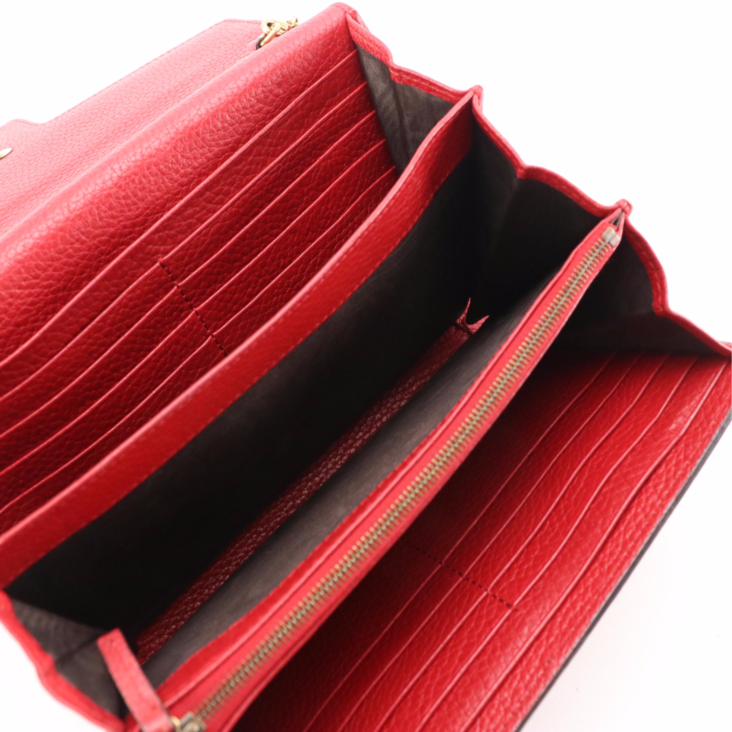 Gucci GG Marmont Wallet on Chain Crossbody Bag in Red Grained Calfskin