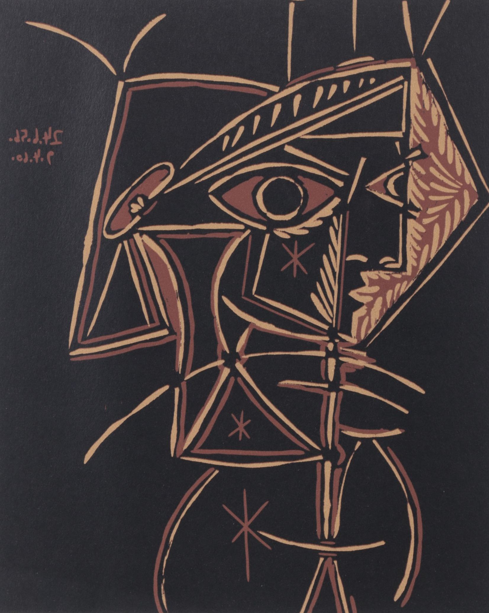 Pablo Picasso Linoleum Cut "Female Bust," 1962