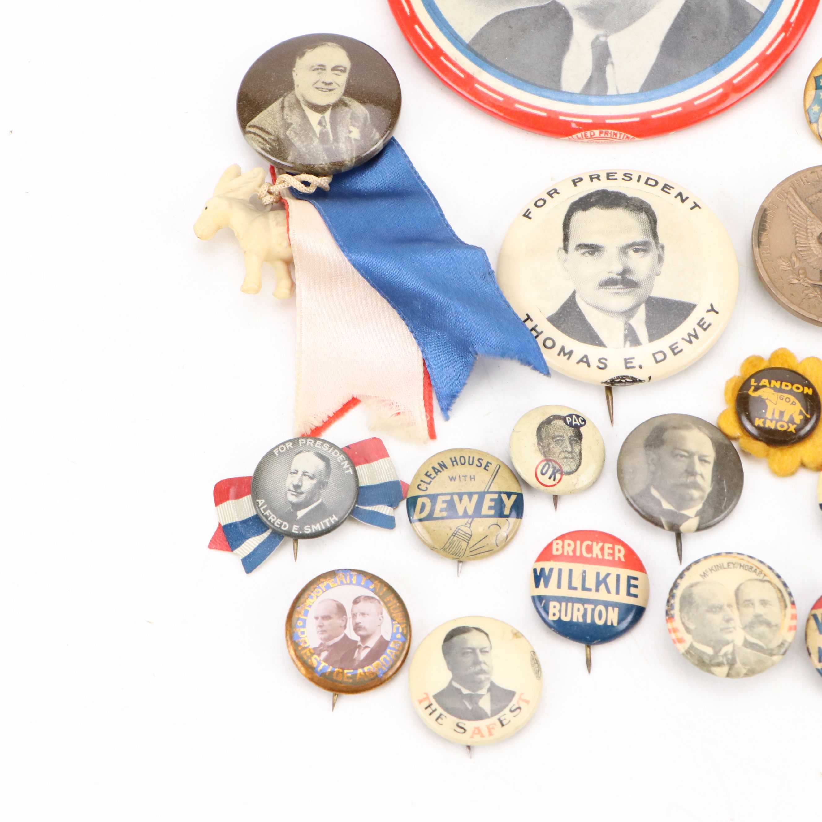 Franklin D. Roosevelt, William McKinley, Alf Landon with More Political Pinbacks