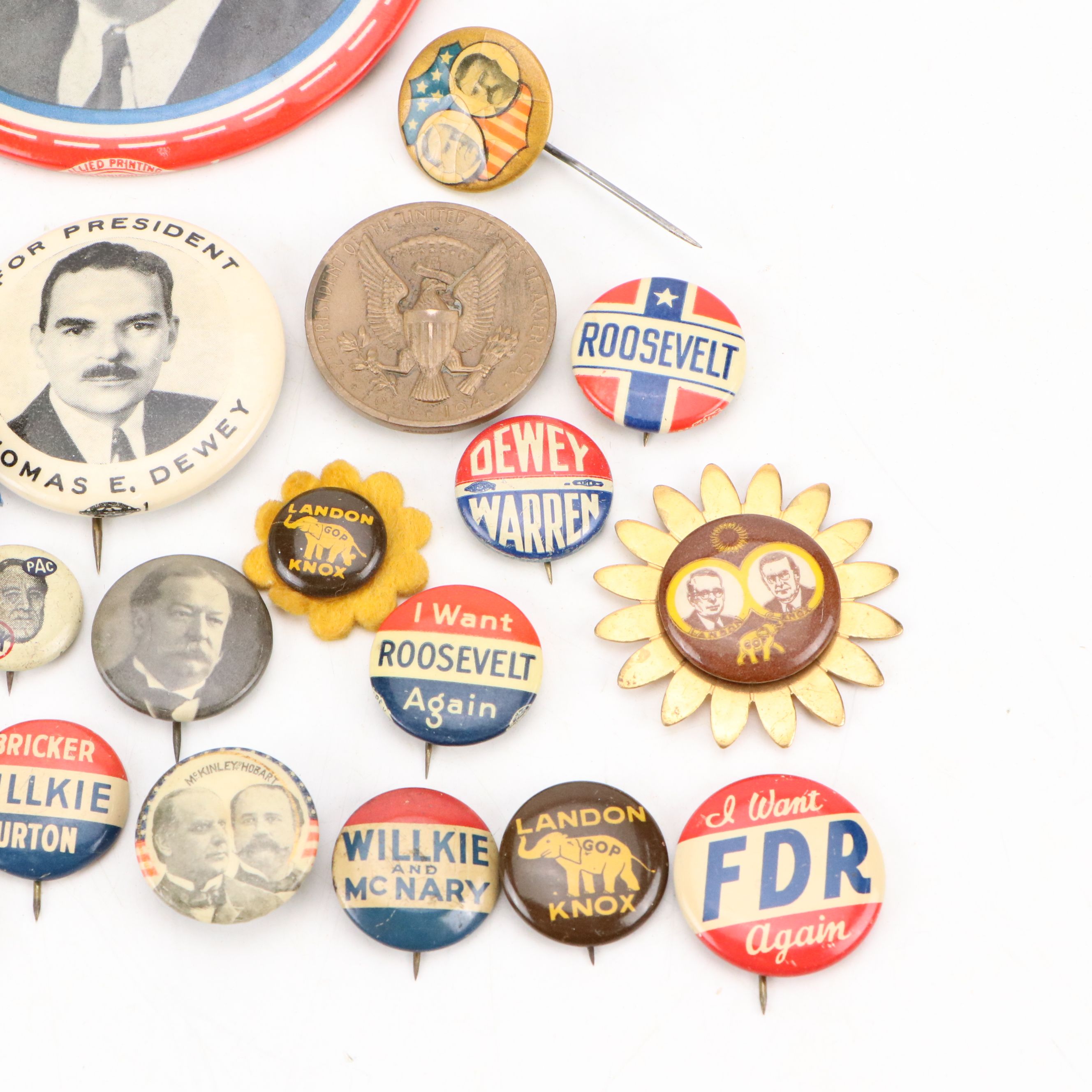 Franklin D. Roosevelt, William McKinley, Alf Landon with More Political Pinbacks