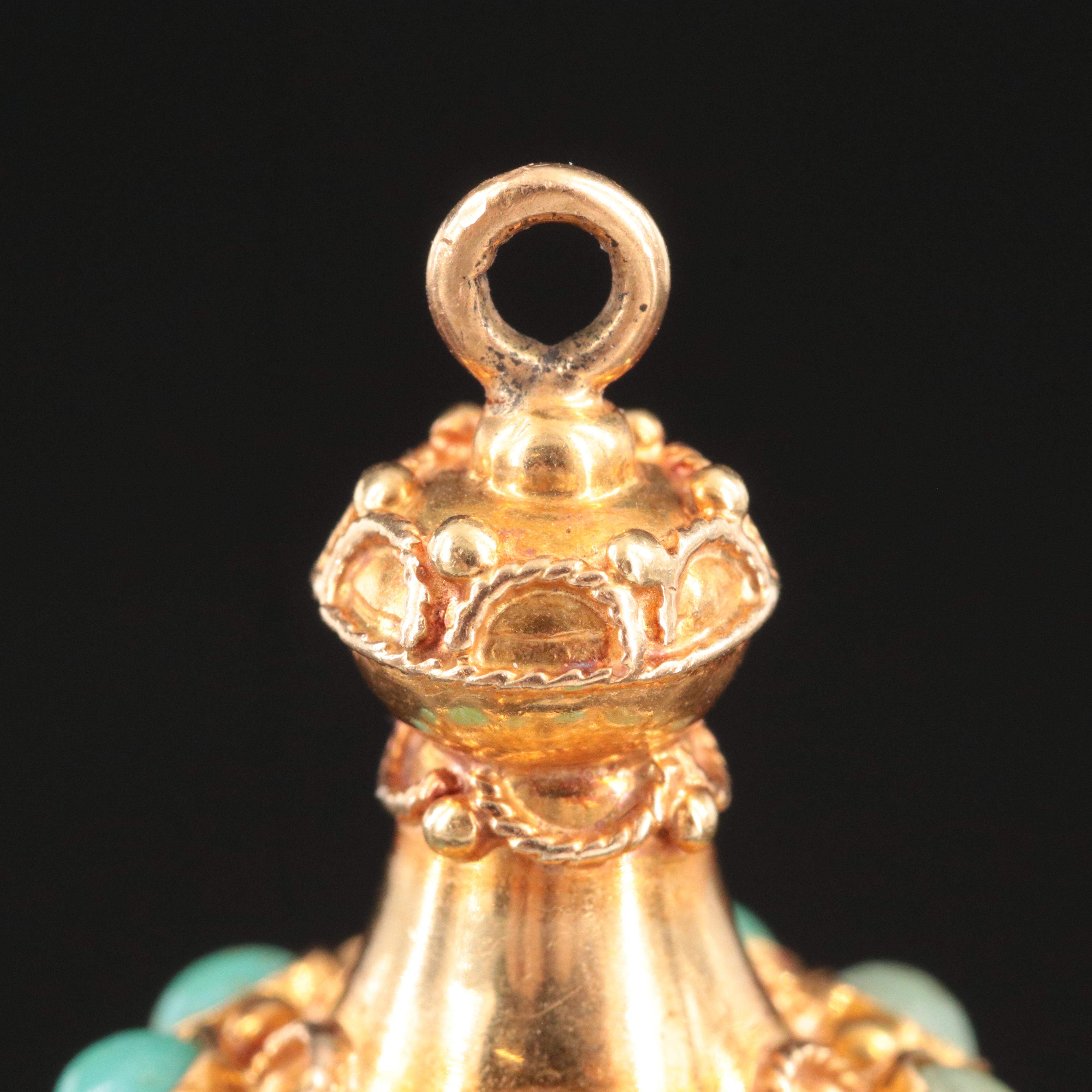 Vintage Etruscan Revival 18K Amethyst and Turquoise Fob Charm