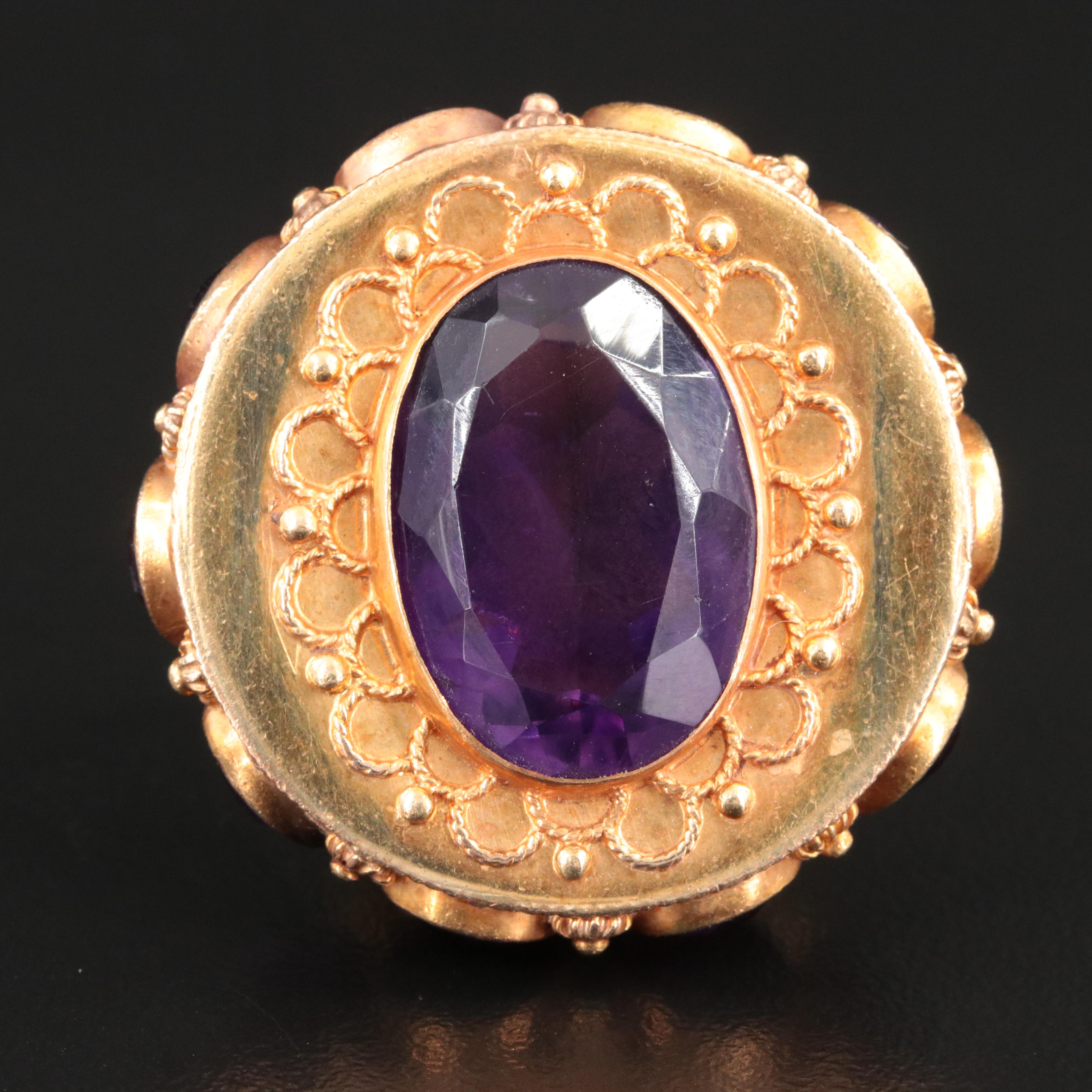 Vintage Etruscan Revival 18K Amethyst and Turquoise Fob Charm