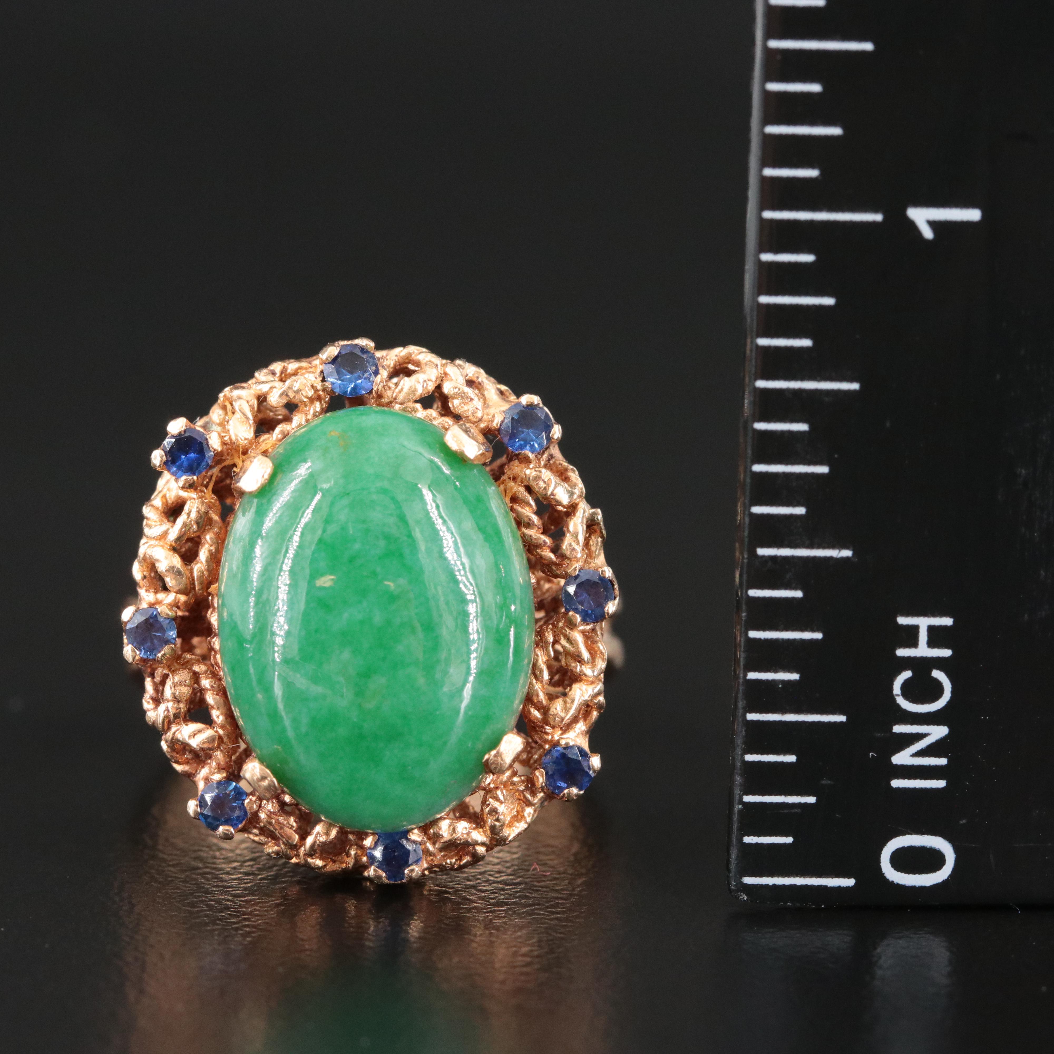 14K Jadeite and Sapphire Ring