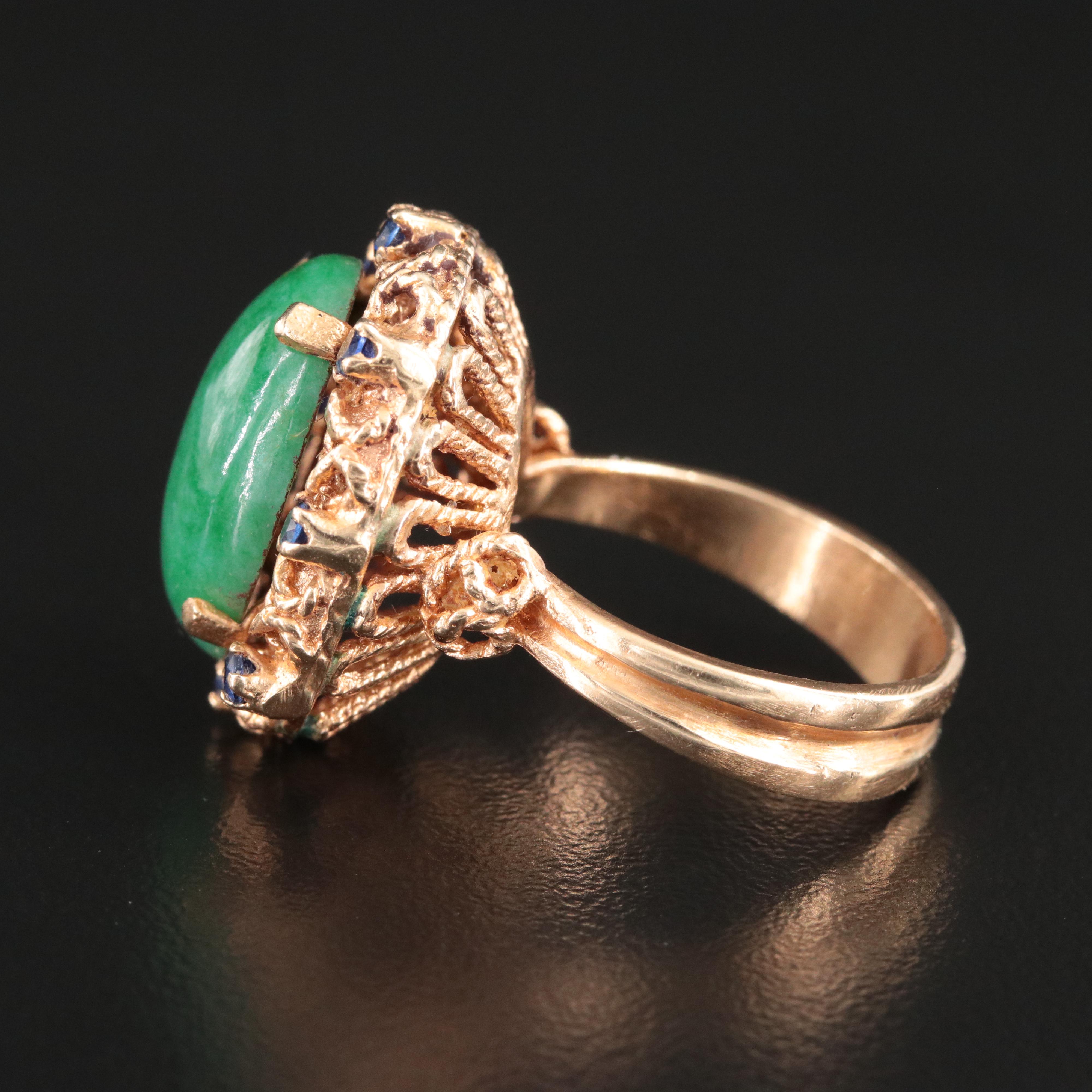 14K Jadeite and Sapphire Ring