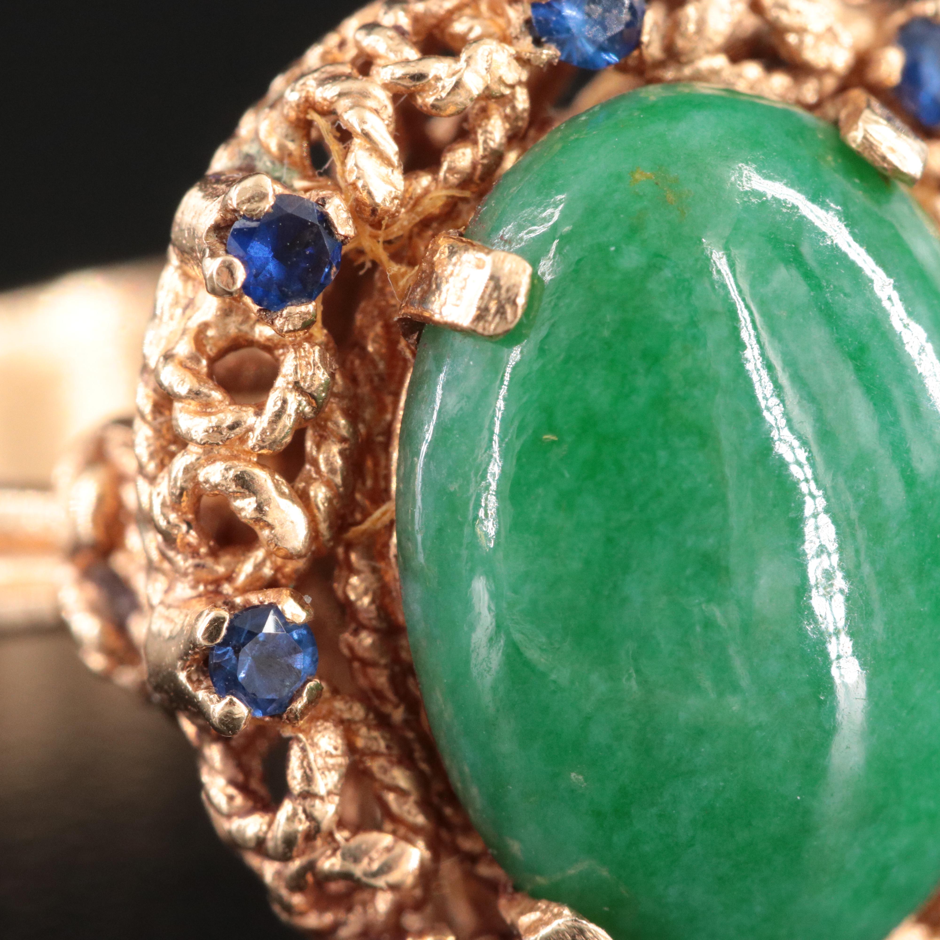14K Jadeite and Sapphire Ring