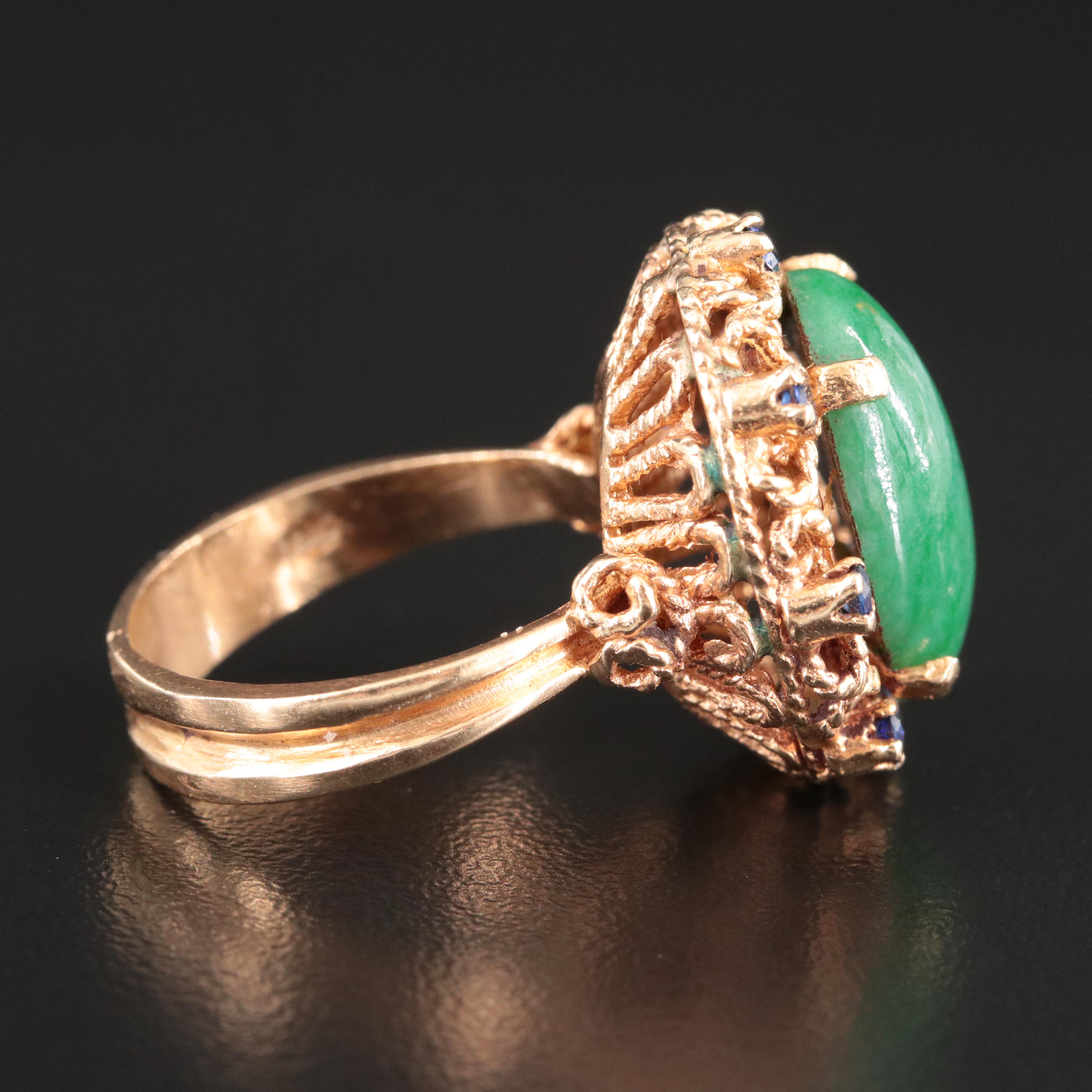 14K Jadeite and Sapphire Ring