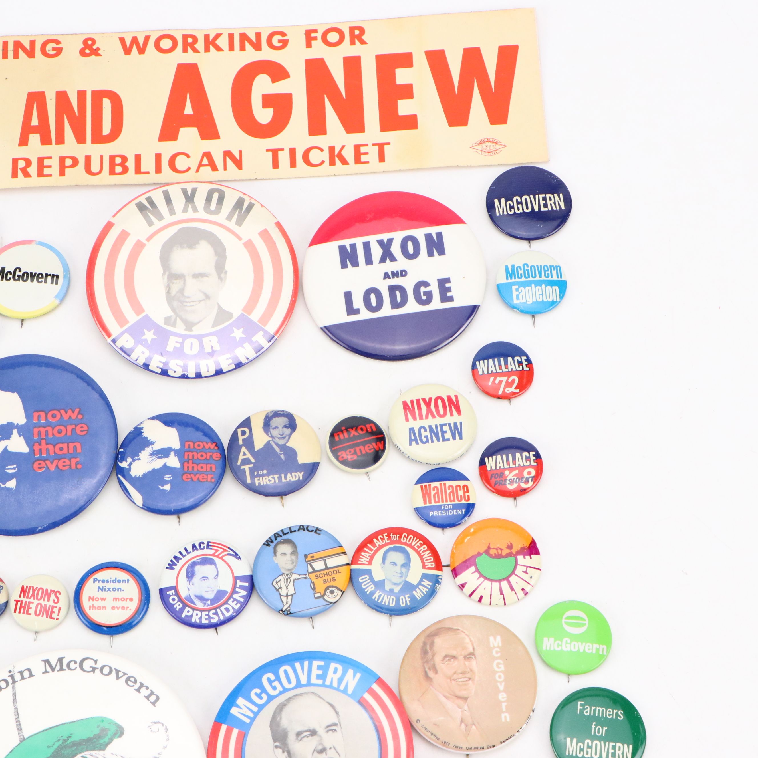 George McGovern, Richard Nixon with Other Political Pinbacks and Sticker