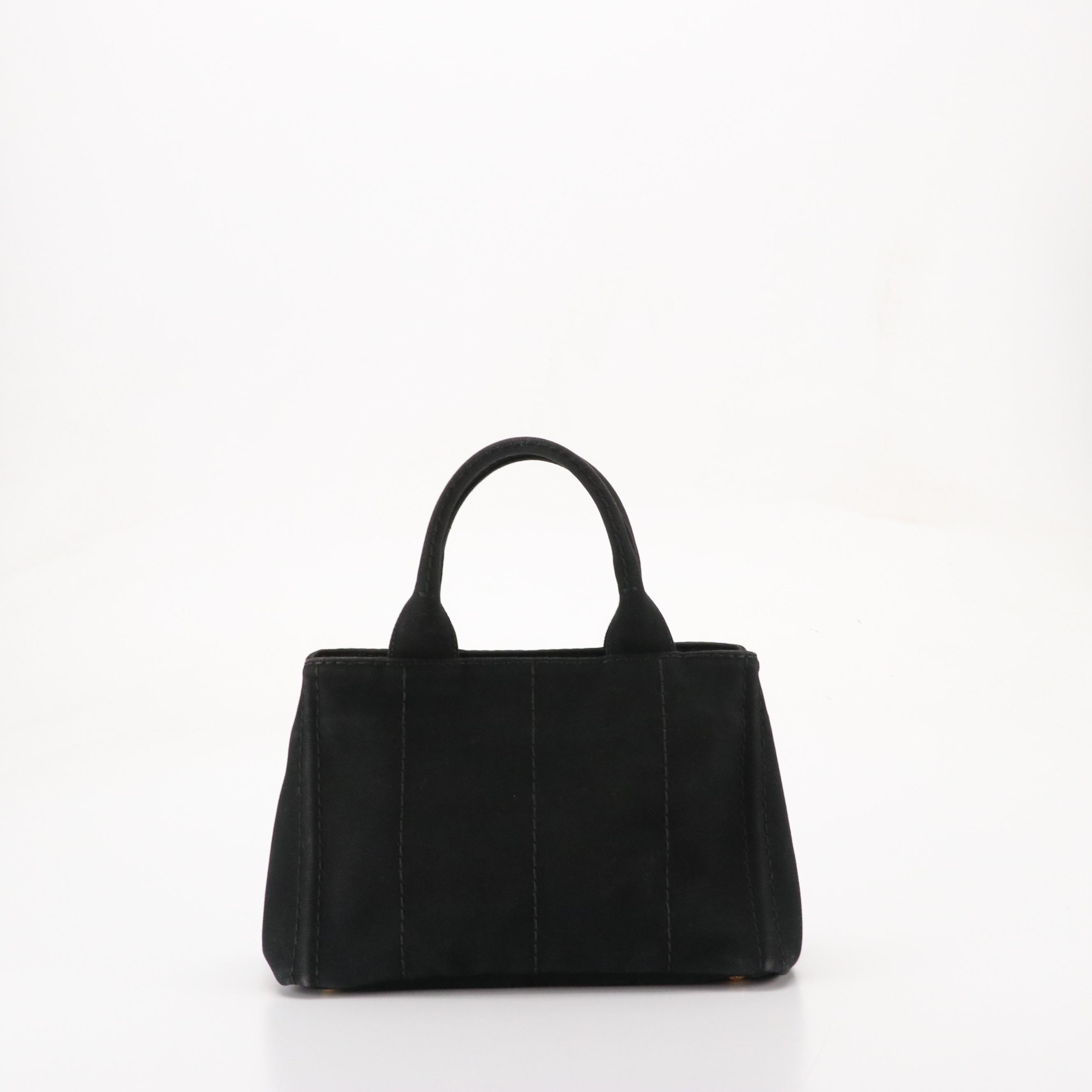 Prada Small Canapa Logo Two-Way Tote in Black Canvas