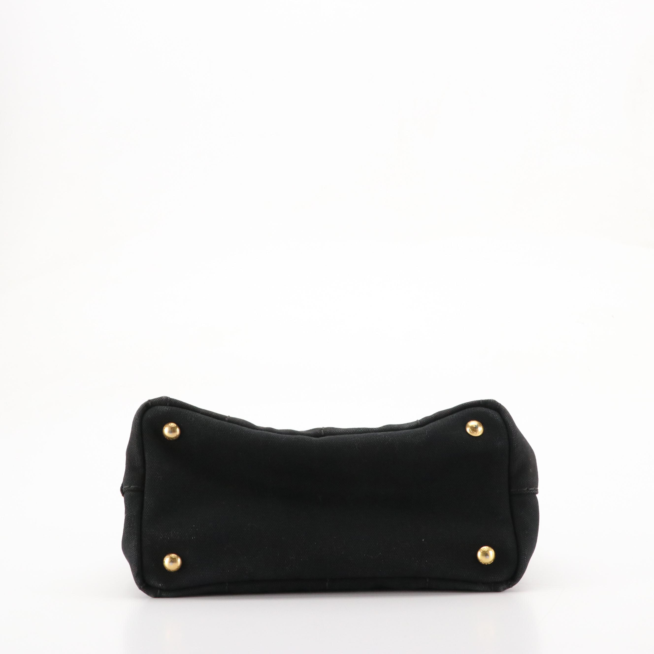 Prada Small Canapa Logo Two-Way Tote in Black Canvas