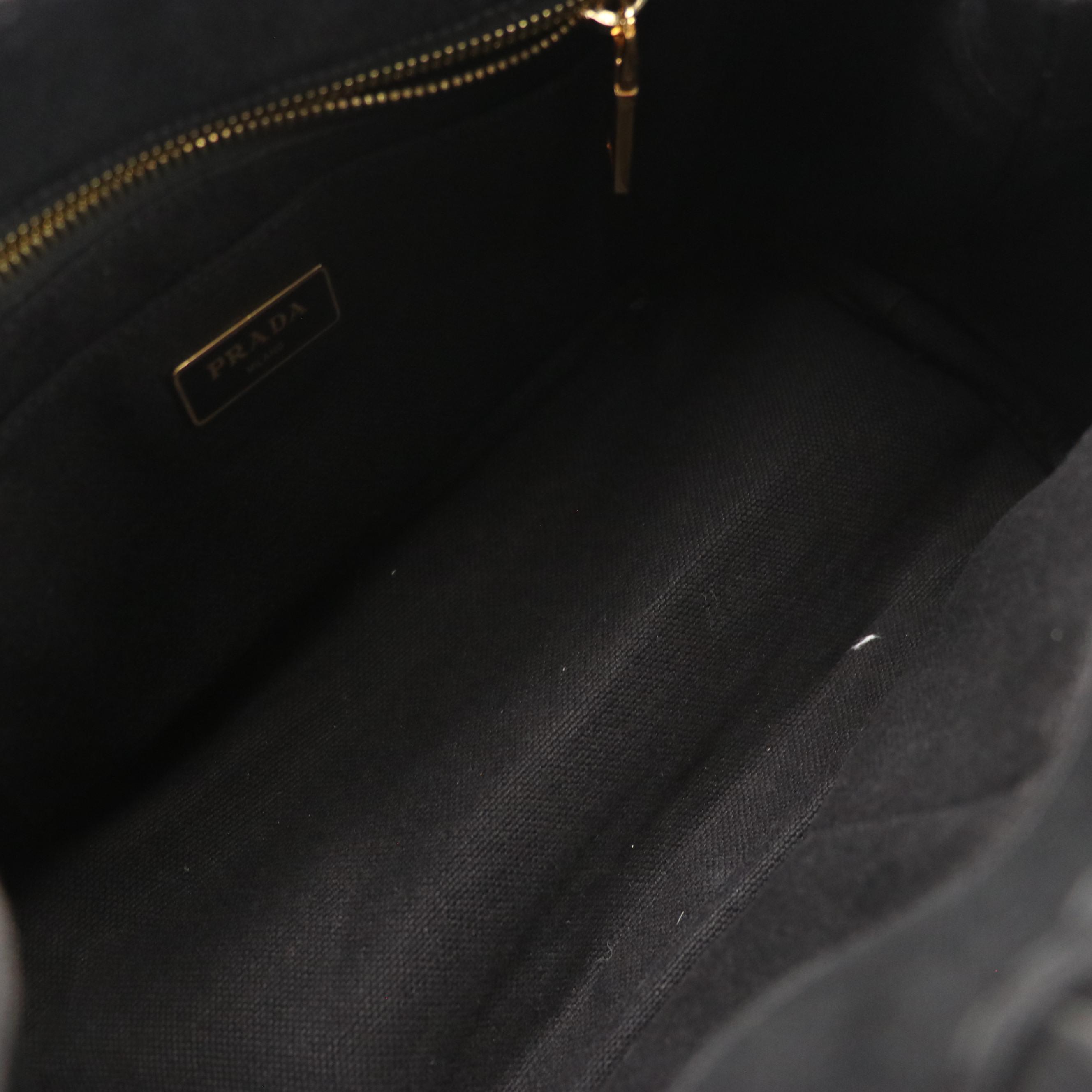 Prada Small Canapa Logo Two-Way Tote in Black Canvas