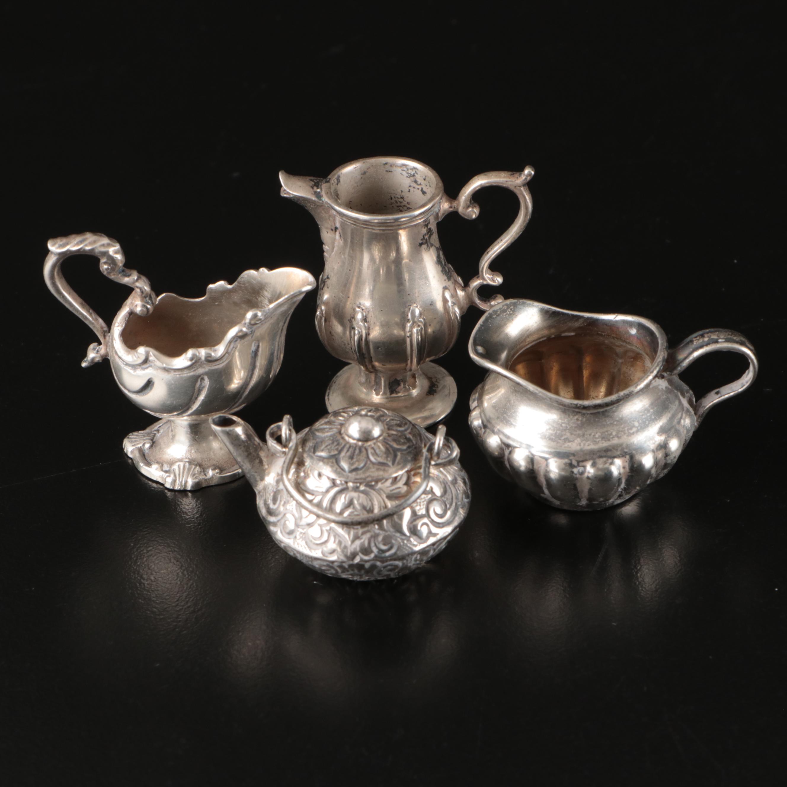 Miniature Sterling Silver Teapot and Other Serveware