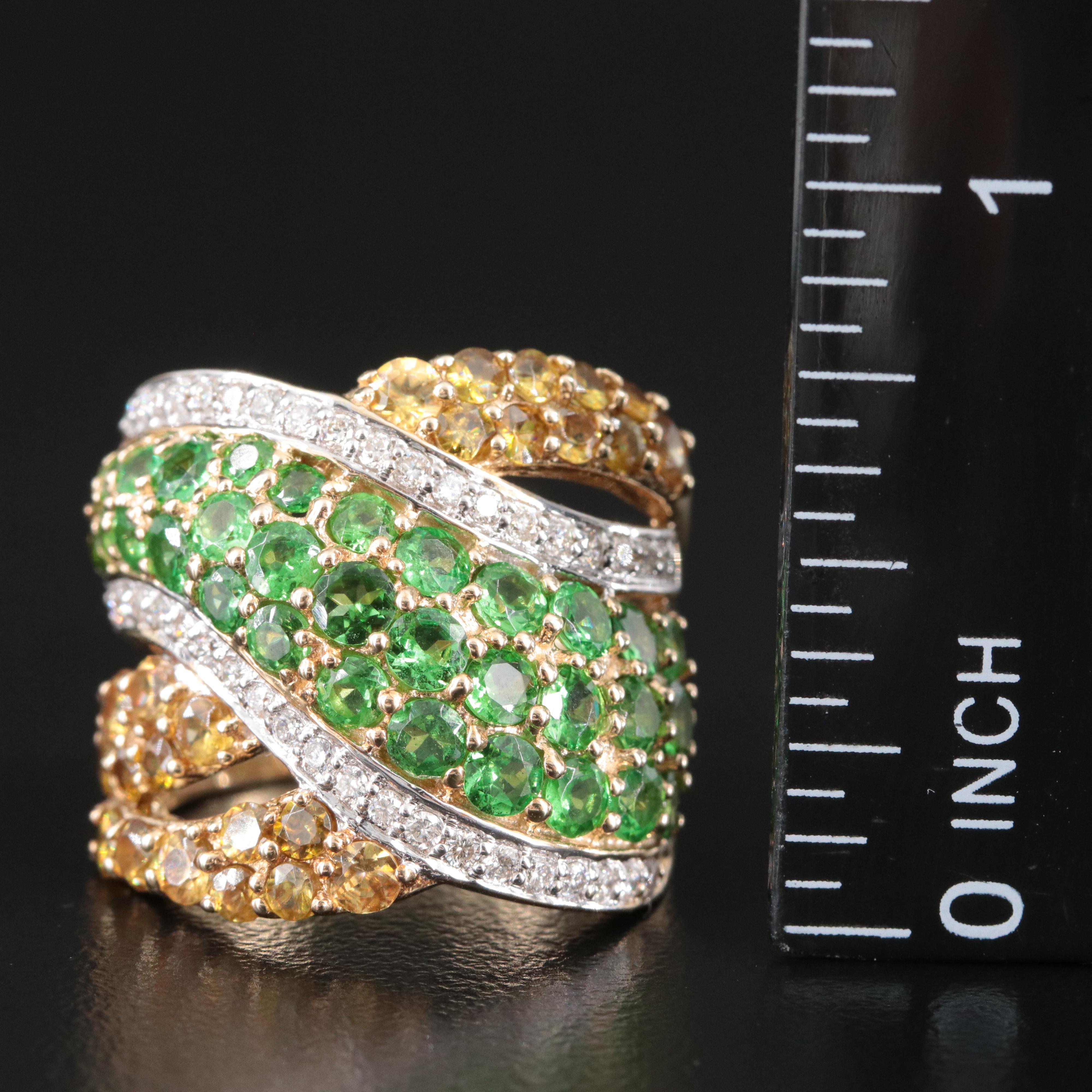 9K Sphene, Tsavorite and Diamond Ring