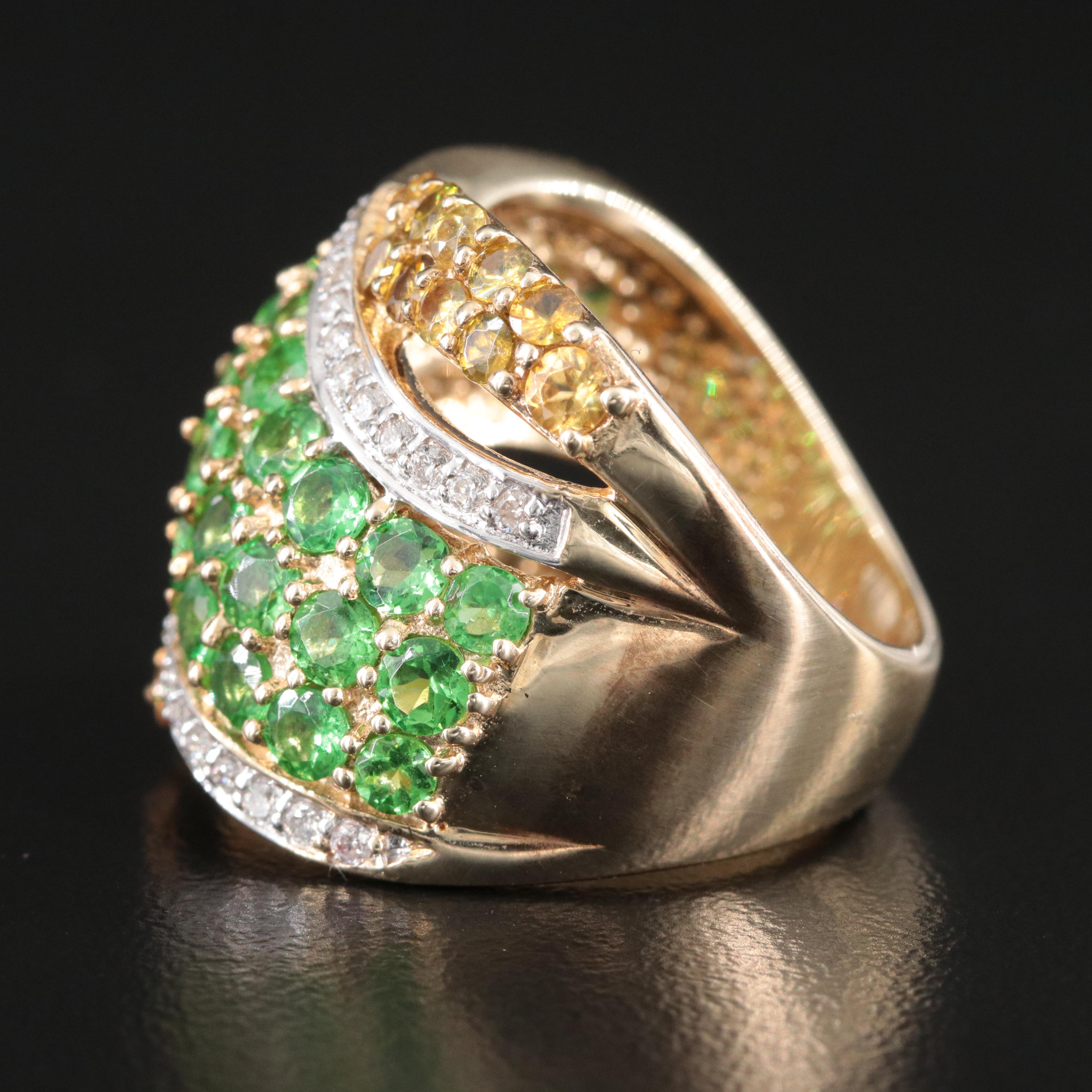 9K Sphene, Tsavorite and Diamond Ring