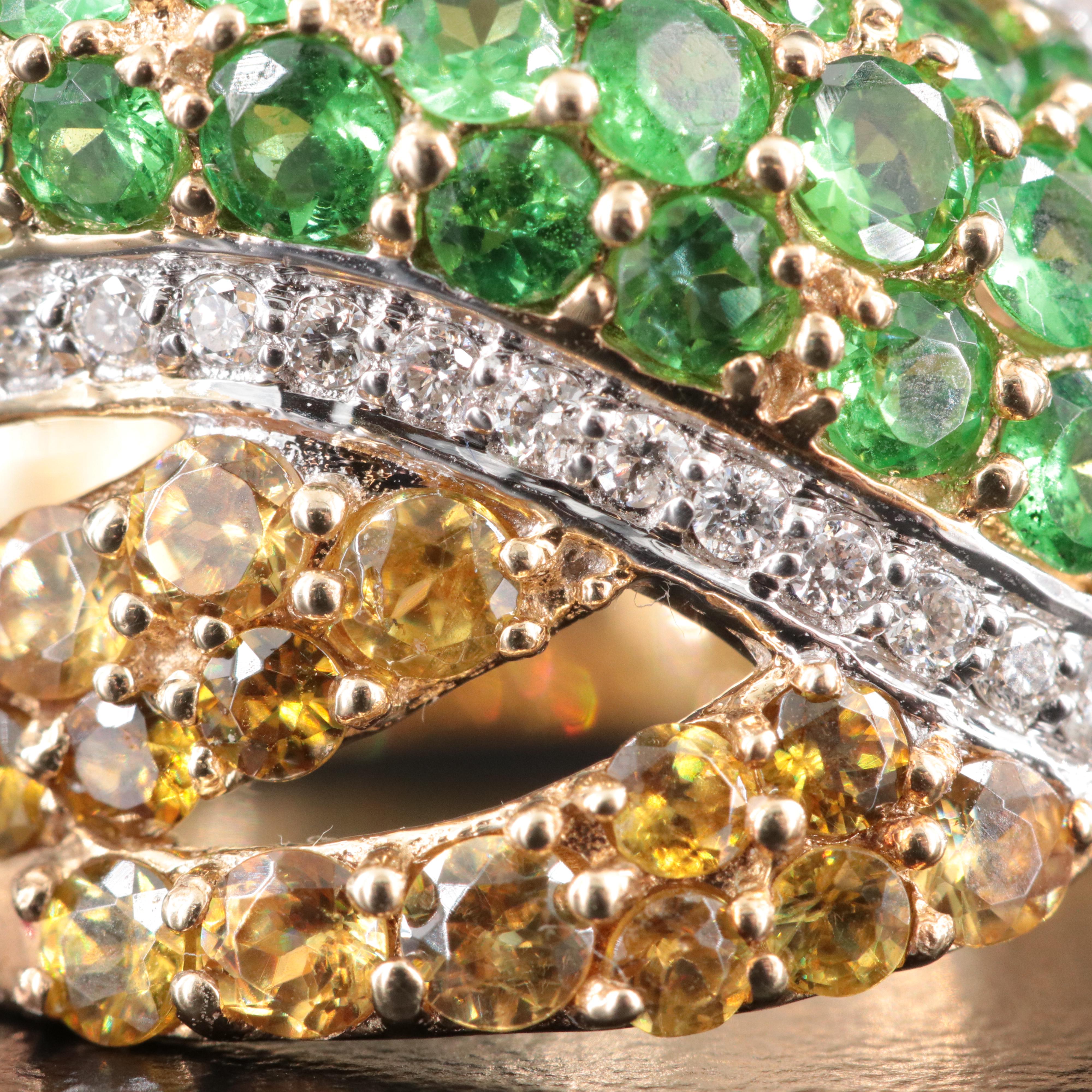 9K Sphene, Tsavorite and Diamond Ring