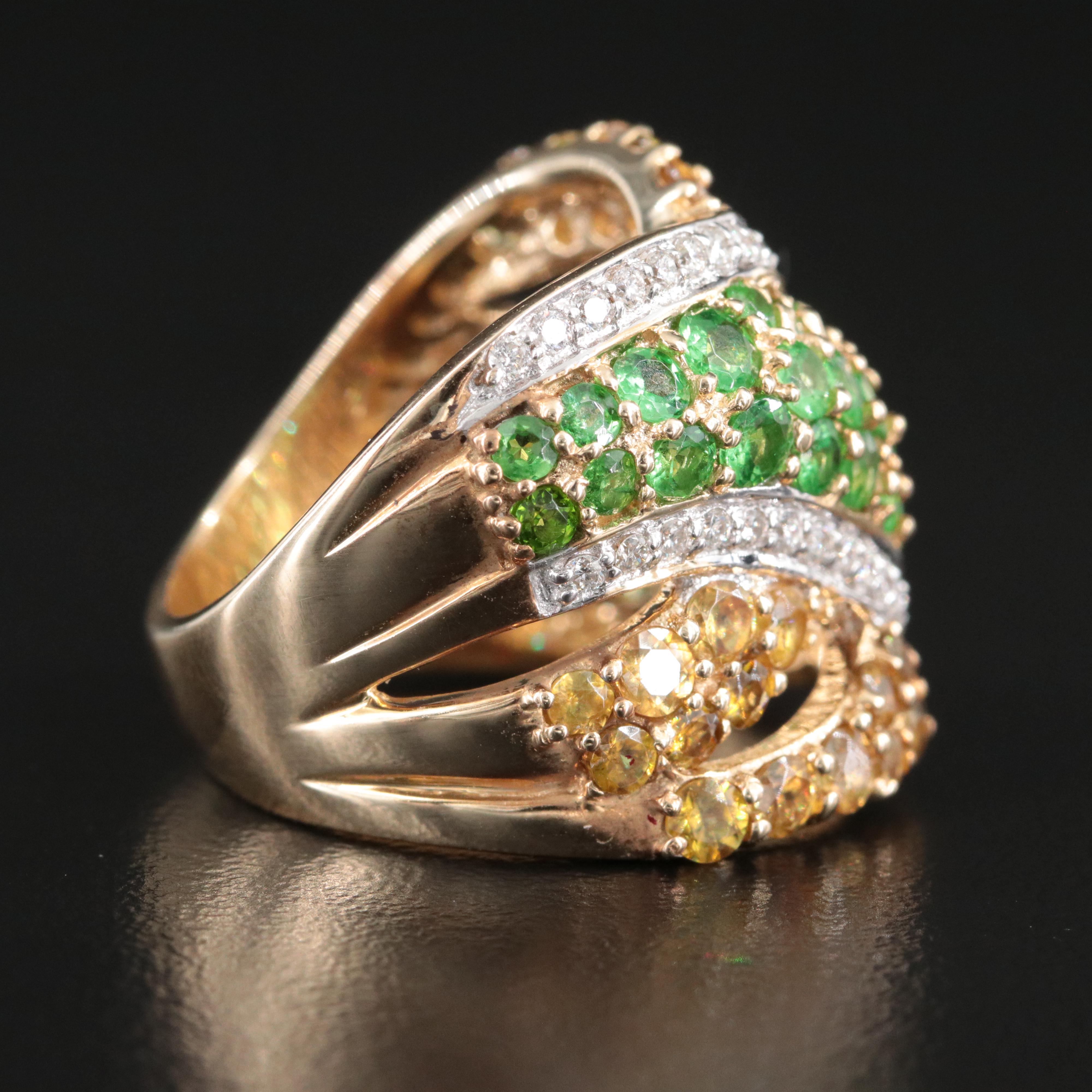 9K Sphene, Tsavorite and Diamond Ring