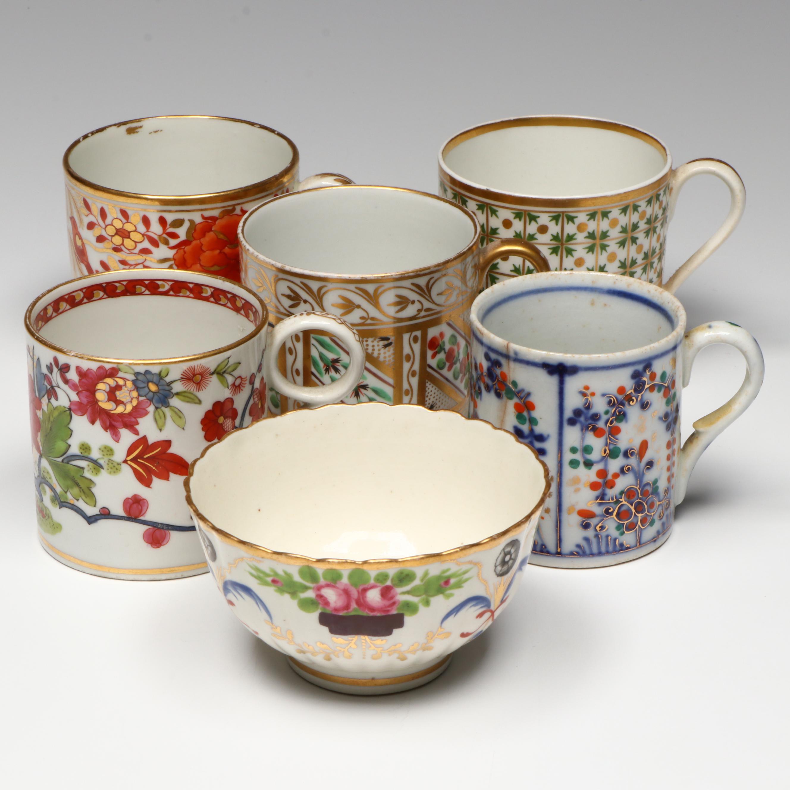 Tettau with Other English Georgian Porcelain Coffee Cups and Tea Bowl