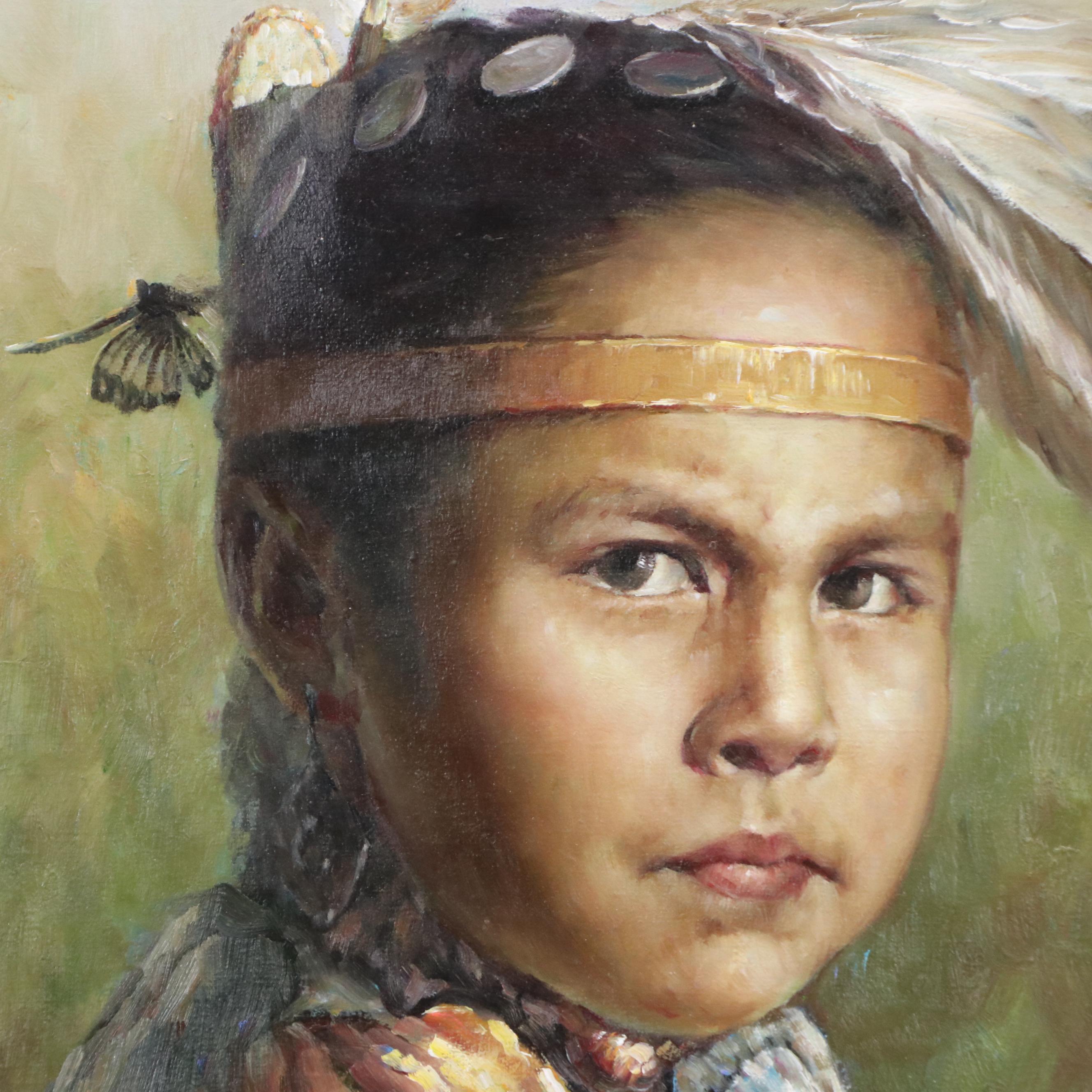 Portrait Oil Painting of Young Native American Boy, 2007