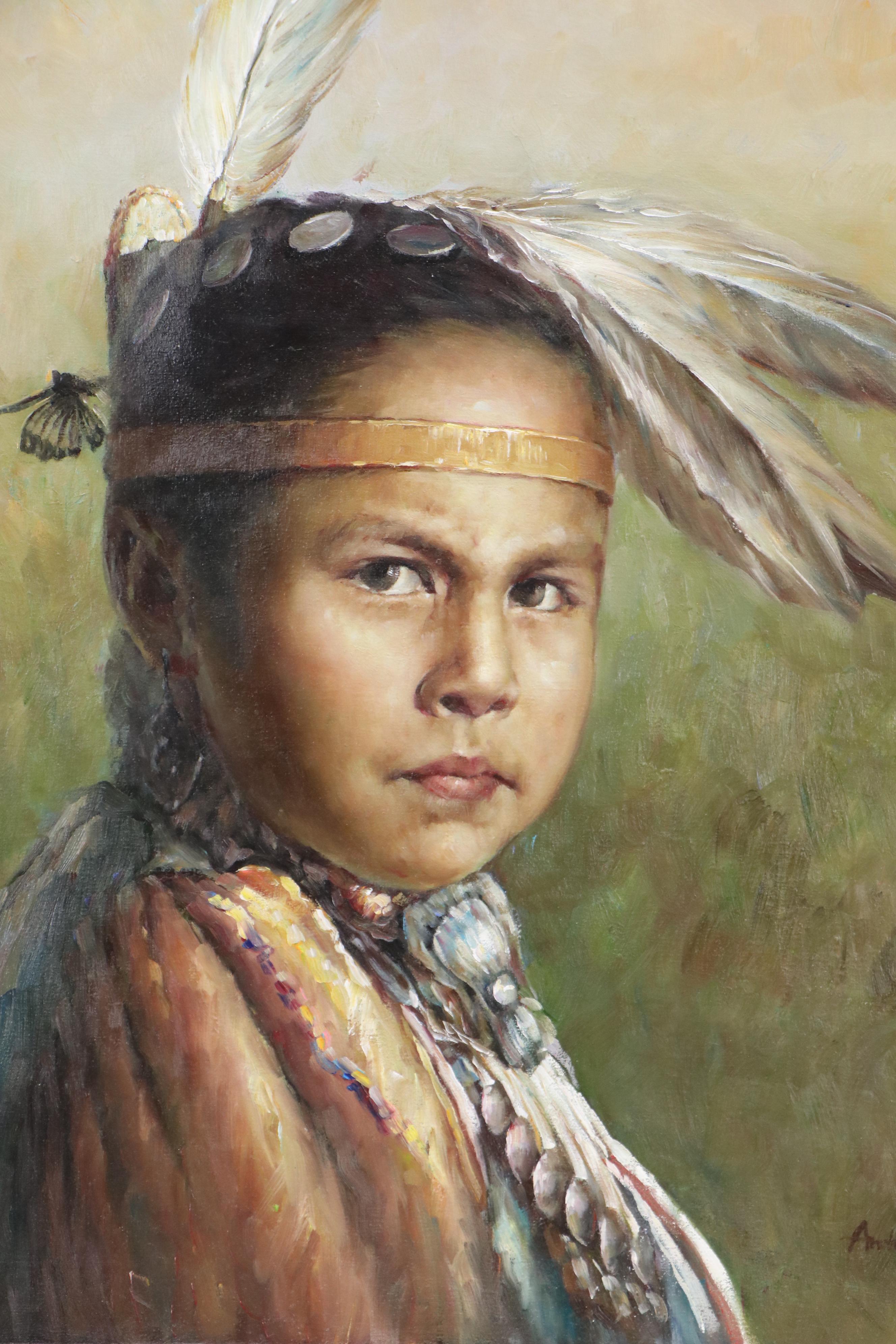 Portrait Oil Painting of Young Native American Boy, 2007