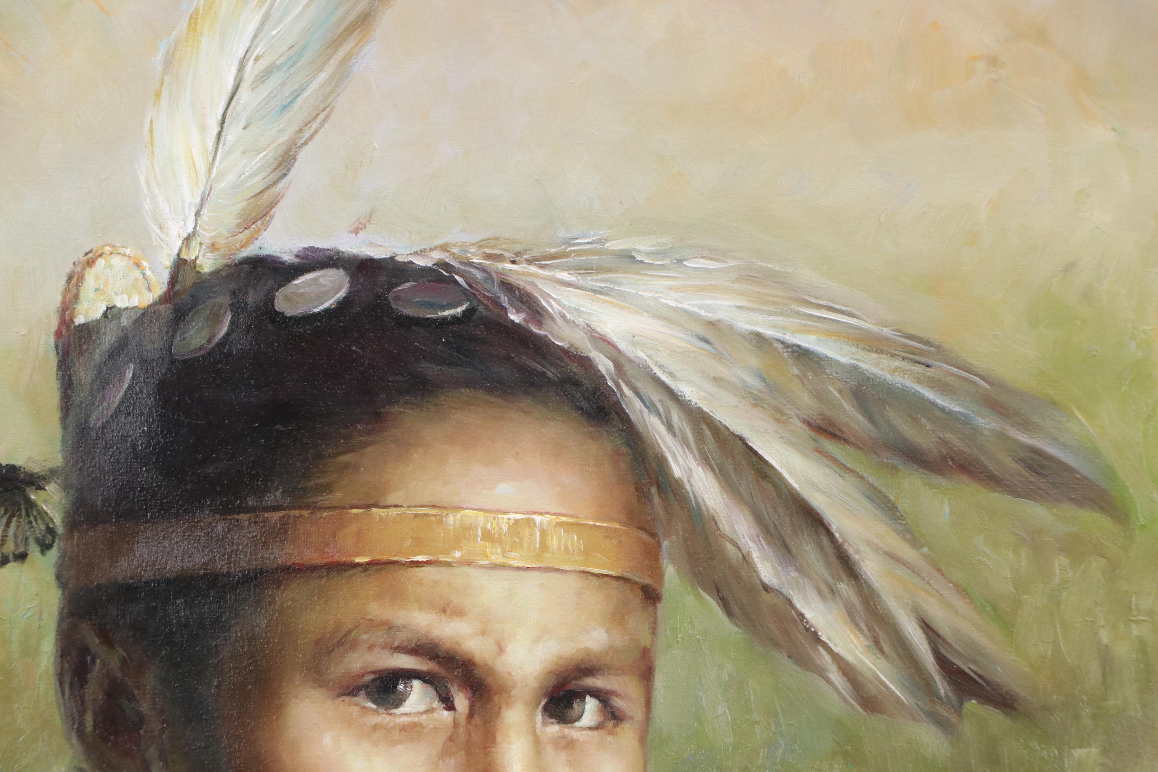 Portrait Oil Painting of Young Native American Boy, 2007