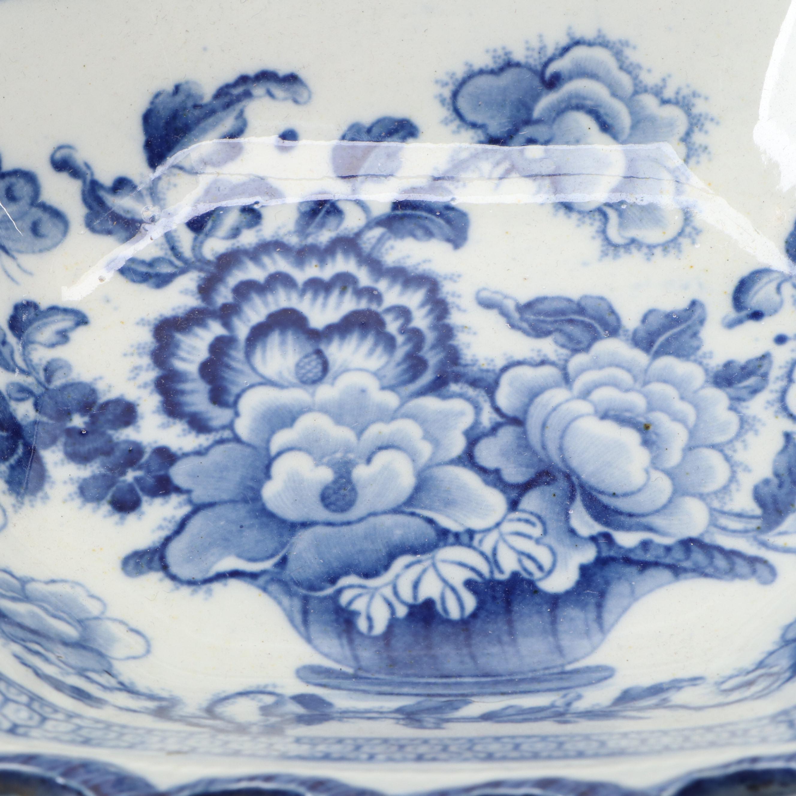 Historical Staffordshire "Riley" Blue Transferware Pierced Basket