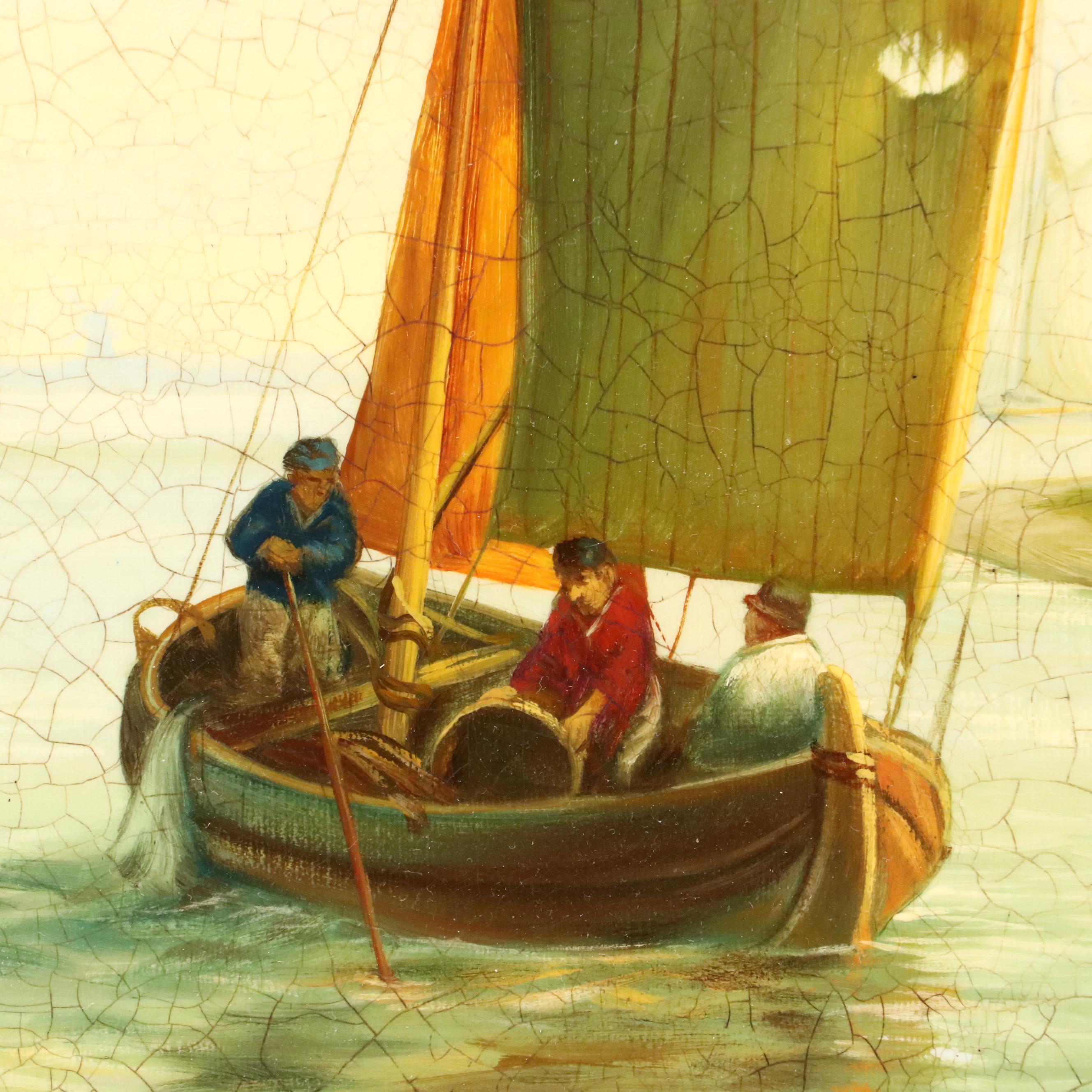 Beachfront Landscape Oil Painting of Fishing Scene