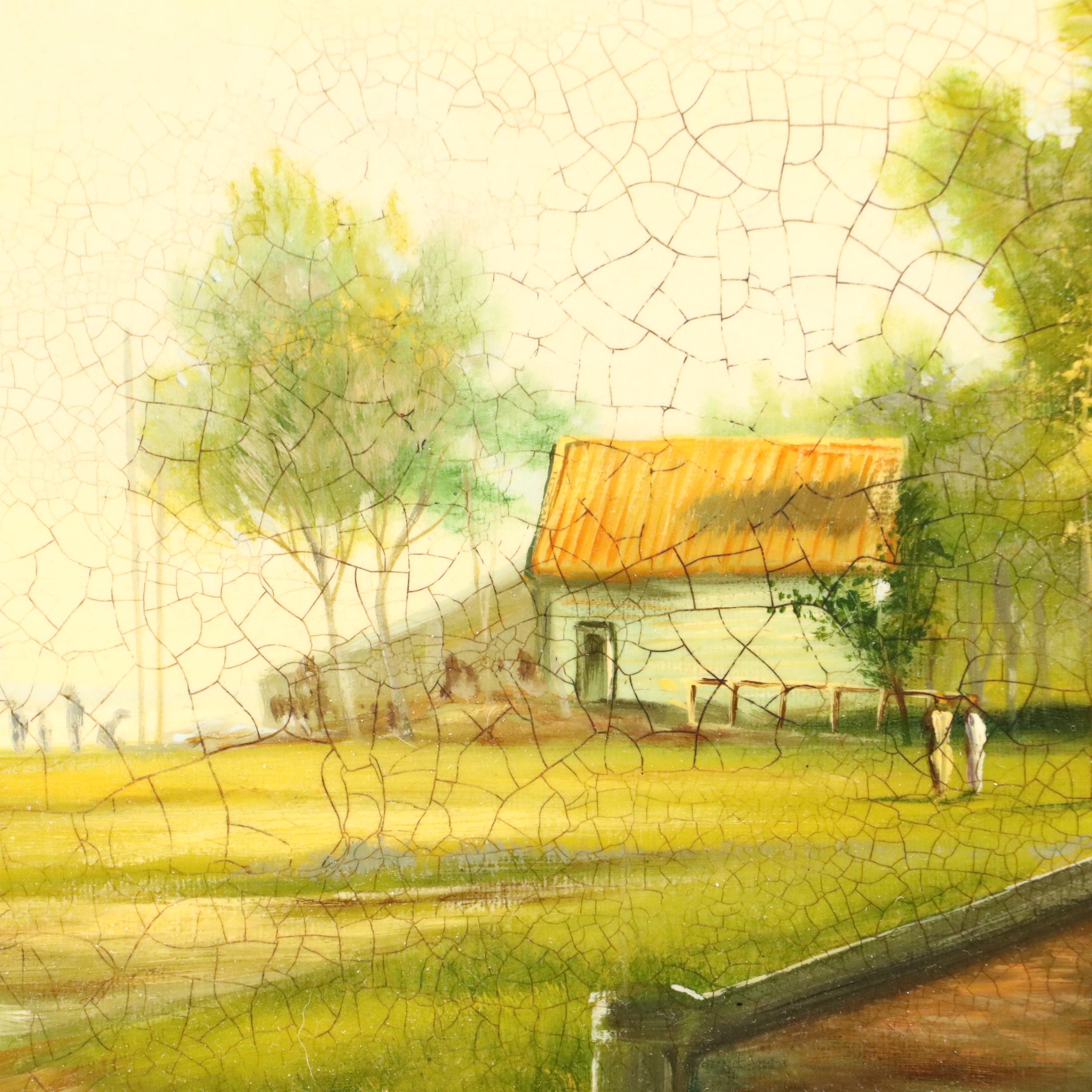 Beachfront Landscape Oil Painting of Fishing Scene