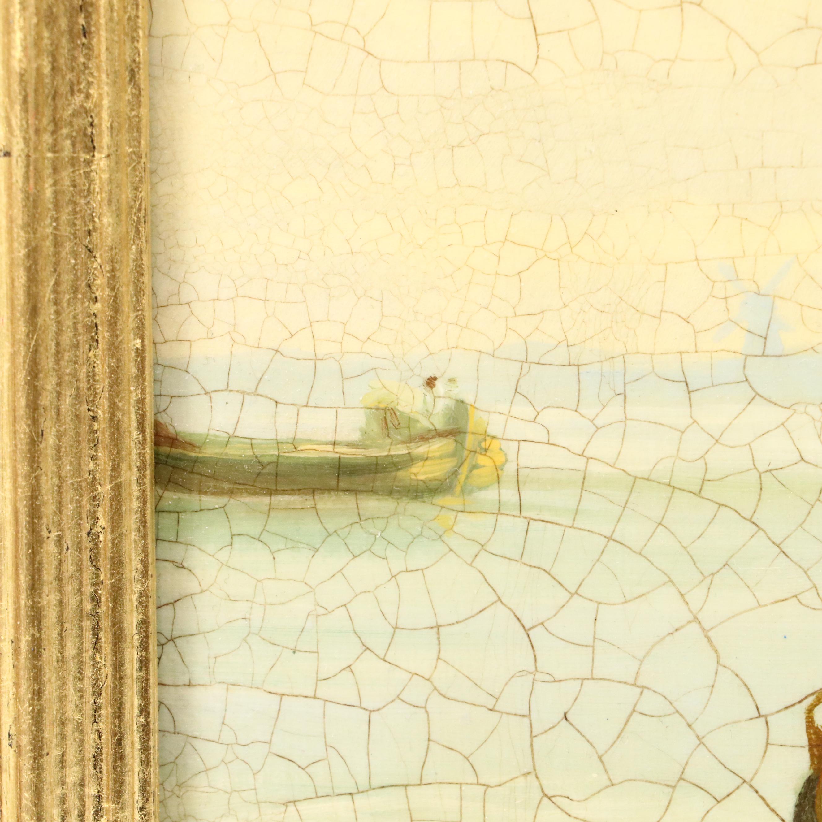 Beachfront Landscape Oil Painting of Fishing Scene